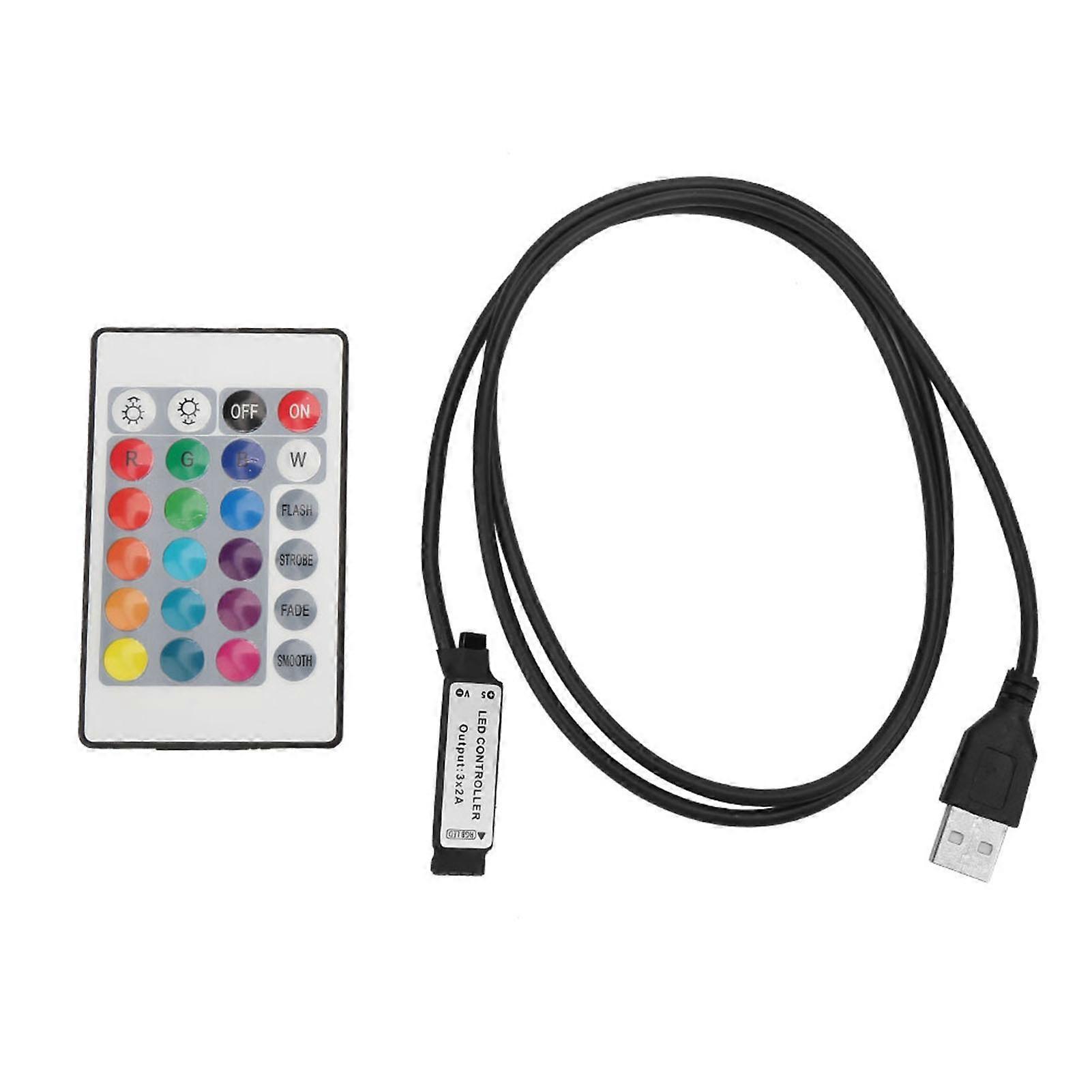 TICFOX 5-24V 24 Key RGB LED Light Strip Wireless Remote Control USB 6A Lamp Effect IR Controller(Line Length 1 m)