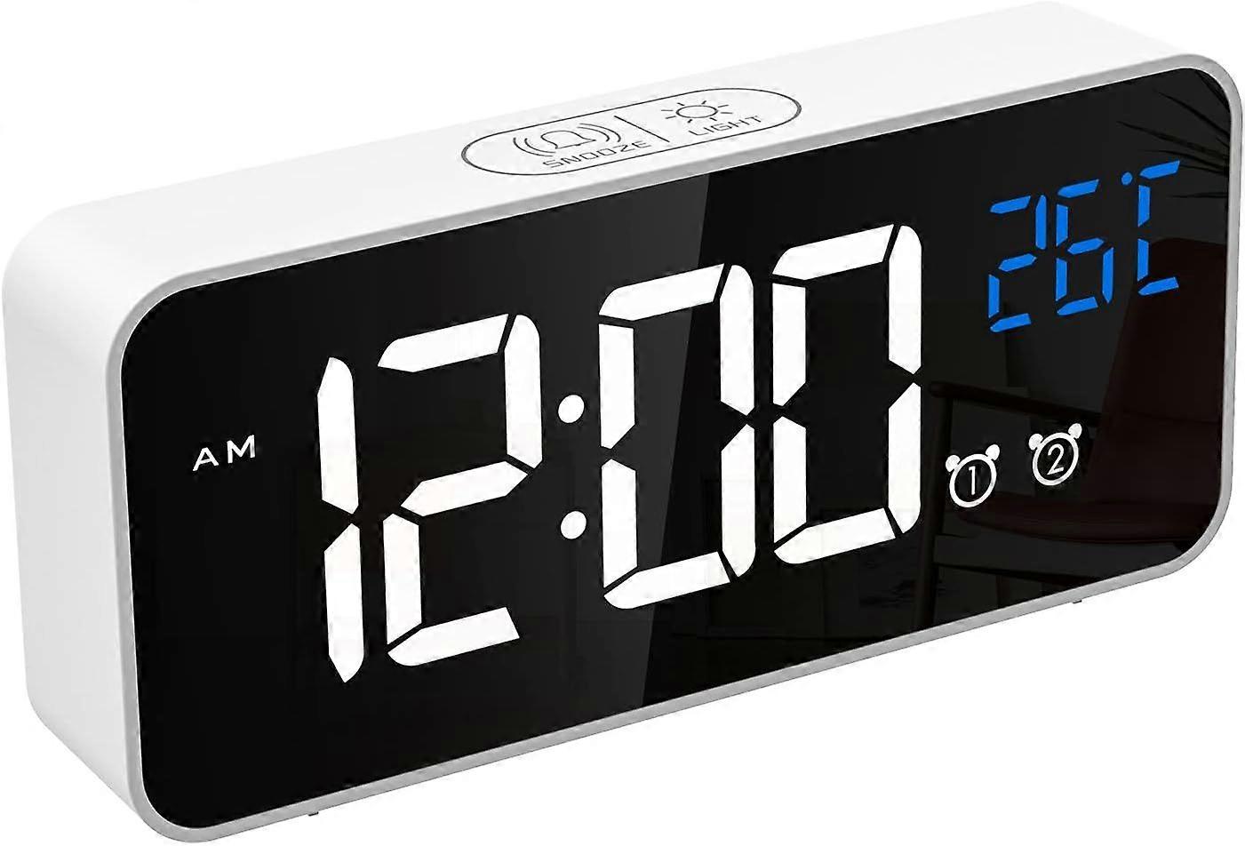 Digital Alarm Clock, LED Digital Clock Digital Alarm Clock with Temperature/Snooze/2 Alarms/12/24 Hours/USB Charging Port/13 Musics (Pure White)