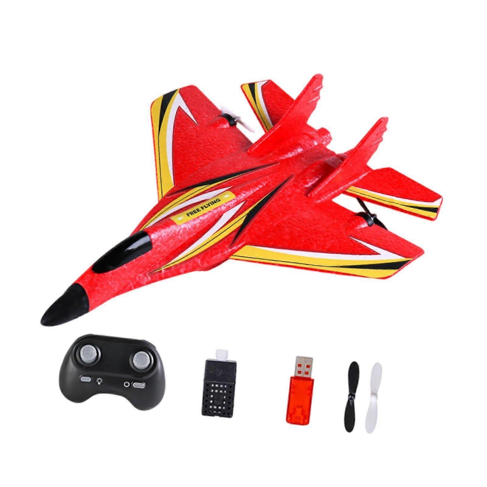 RC Plane with LED Light 2.4G Easy to Fly Fighter for Beginner Adults Boys Red Single battery