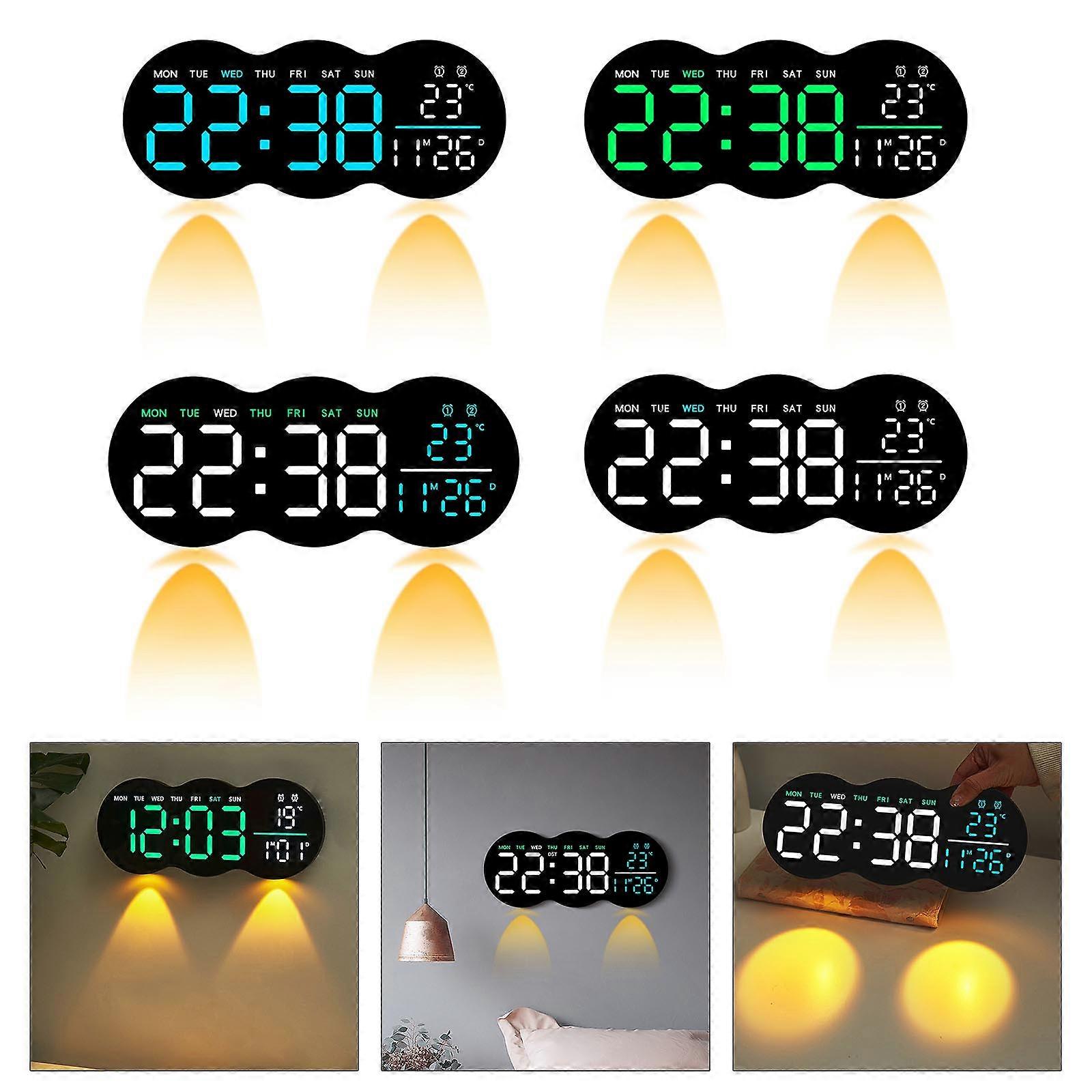 Large Display Cloud Shape LED Digital Wall Clock with Remote Control Adjustable Brightness Timer and Bottom Spotlight