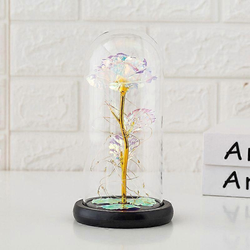 美女と野獣、LEDフェアリーライト付きガラスドームのバラ、女性のためのカラフルなギャラクシーローズギフト-バレンタインデー、母の日、誕生日、クリスマス