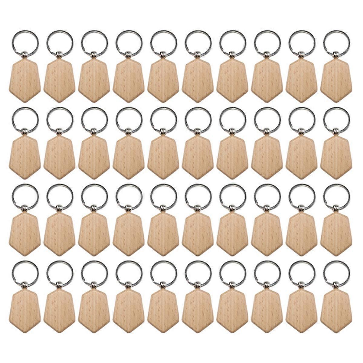 50 Pieces Blank Wooden Key Tag Key Engraving Blanks Unfinished Wood Keychain Key Ring Key Tags for DIY Crafts Style 6
