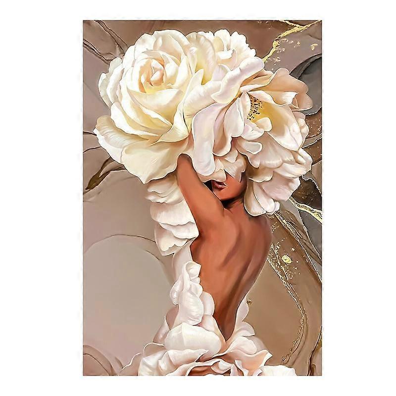 Vaaleanpunainen kukkainen nainen kankaalle painettu sininen lintu ja nainen seinätaidemaalaus muoti abstrakti taide nainen kukkapää kodinsisustus