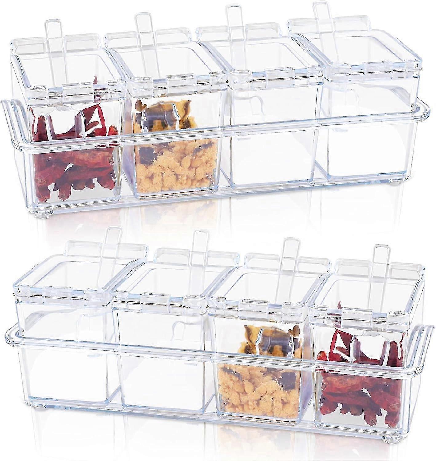 1PCS  4 Piece Seasoning Box, Clear Storage Container Condiment Jars, Plastic Spice Pots Seasoning Jars with Lids and Spoon