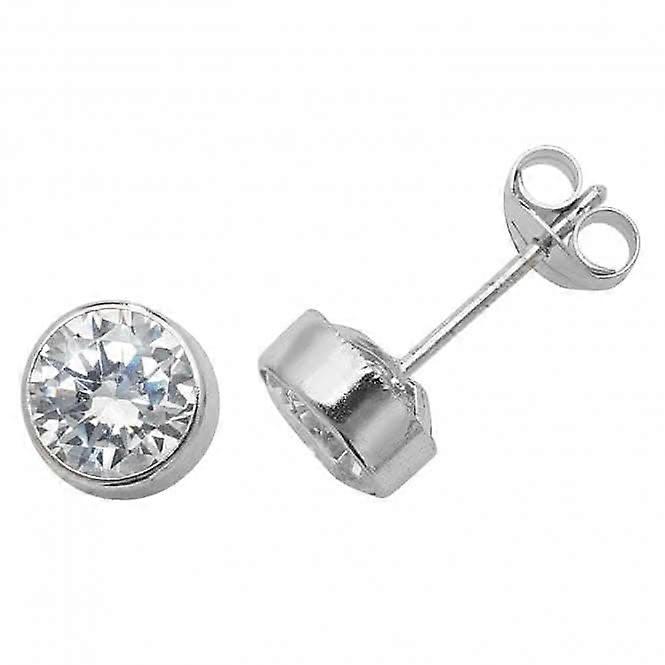 9ct White Gold Round Zirconia Stud Earrings ES233SW