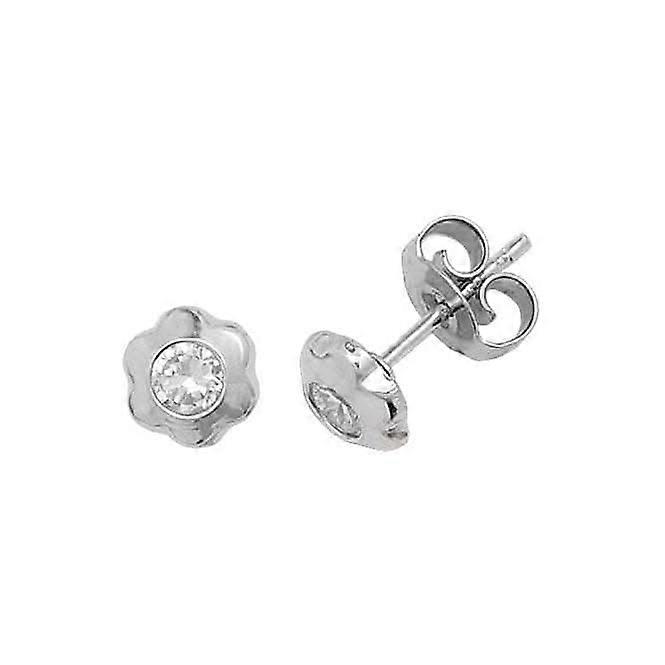 9ct White Gold Daisy Zirconia Stud Earrings ES310