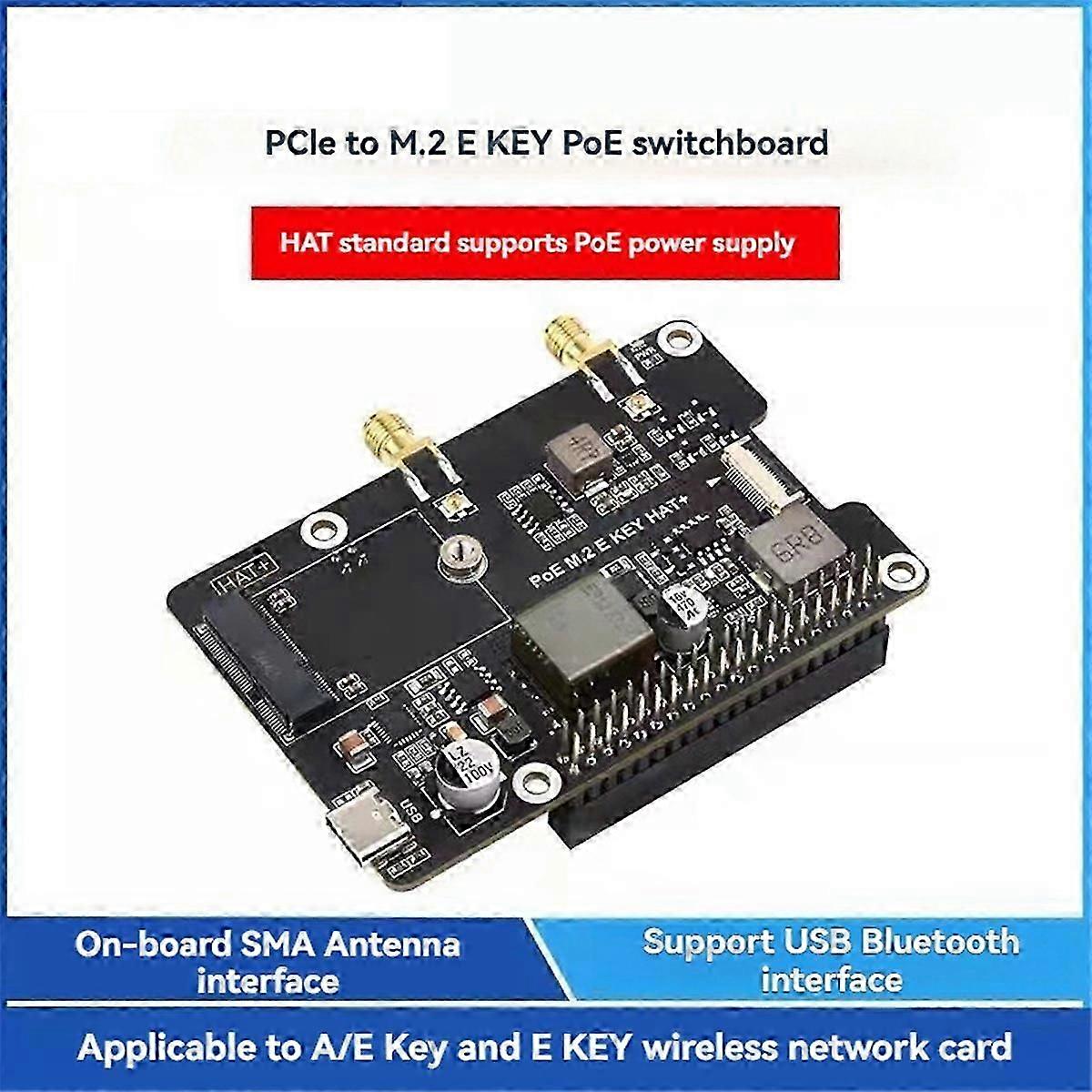 Per 5 PCIe a M.2 E KEY con PoE HAT+ Supporta la scheda di rete wireless NGFF/Bluetooth per RPI 5