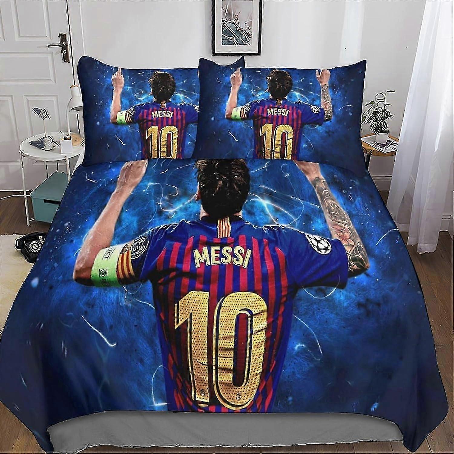 3D Messi sängkläder för pojkar och tonåringar Lionel påslakan, påslakan i mikrofiber med dragkedja 3 st dubbla örngott