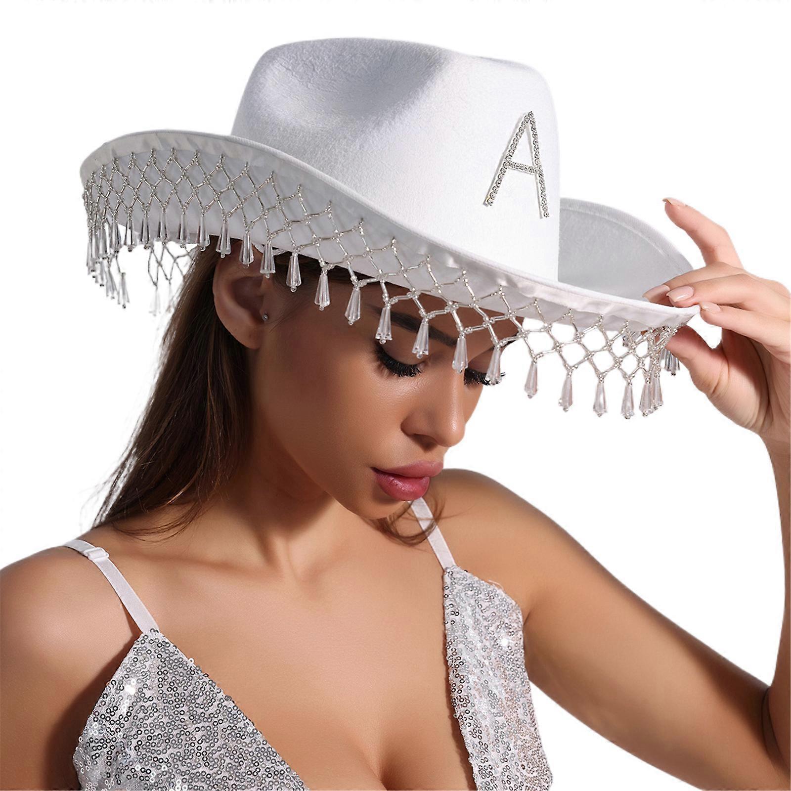 Roll Brims Cappello per la sposa damigella d'onore nappe eleganti Strass Cappello da cowgirl Costume da festa Halloween Dress Up Cappello stile 3