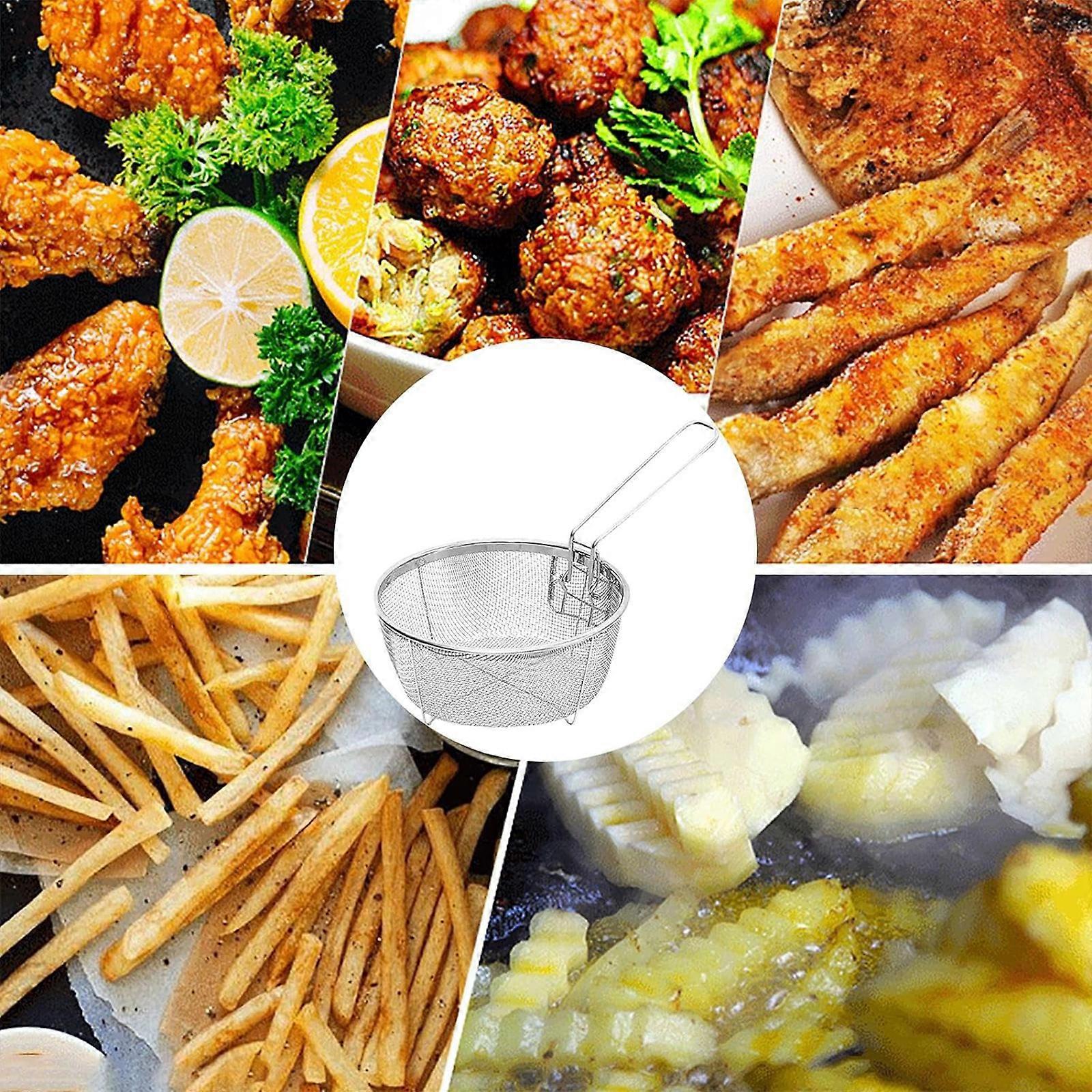 Filter Basket Frying Basket Cooking Tool Stainless Steel Texture Round Basket Cooking Accessory Deep Fryers Strainers 23cm