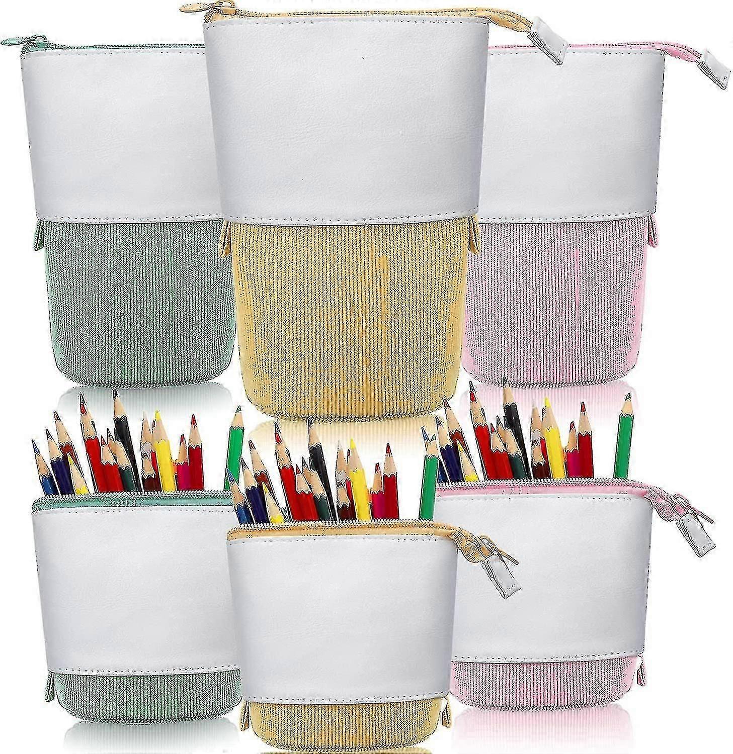 3 Stück Teleskop-Federmäppchen Transformator Stehende Schreibwaren Bleistifthalter Leinwand Dual-Use Pop-up Stand Bleistift Taschen mit Reißverschluss für Schulbüro C
