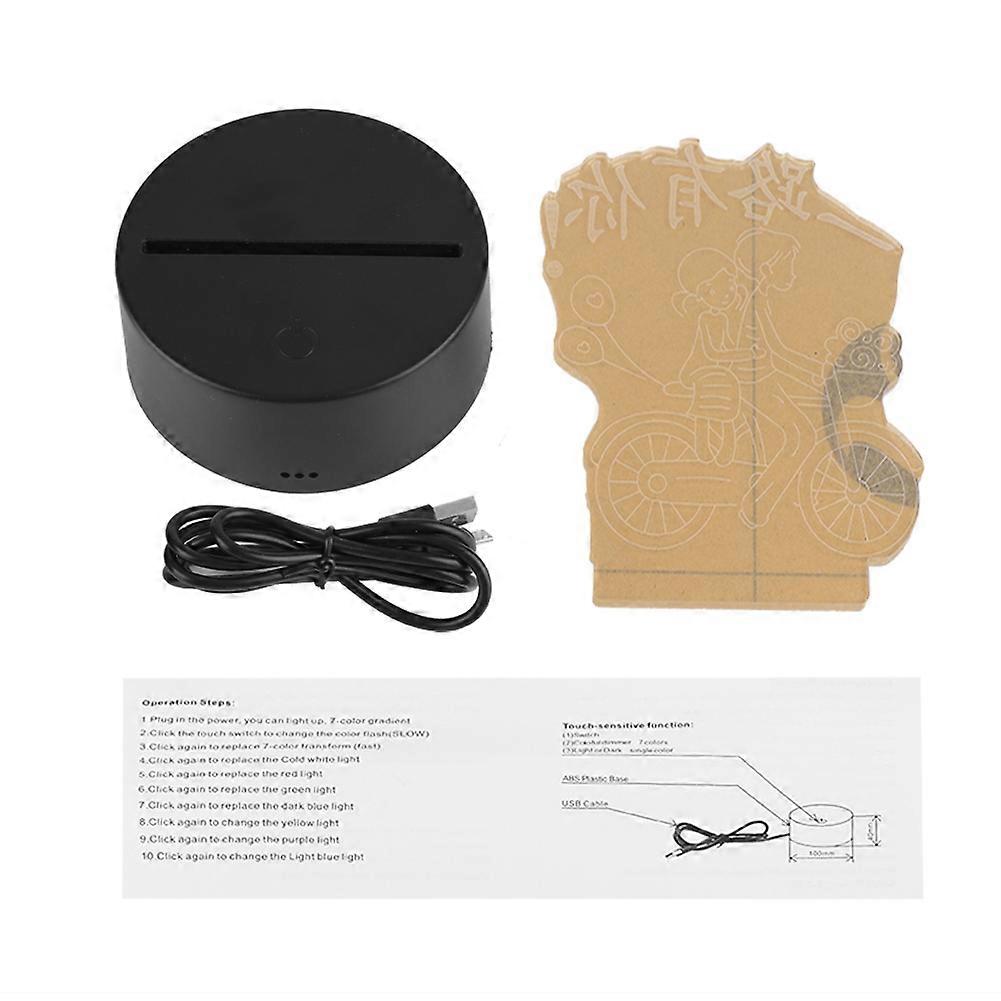 USB 4.5V Seven Color Lamp Base Touch Switch 3D Acrylic Pattern Light Decor (black base)