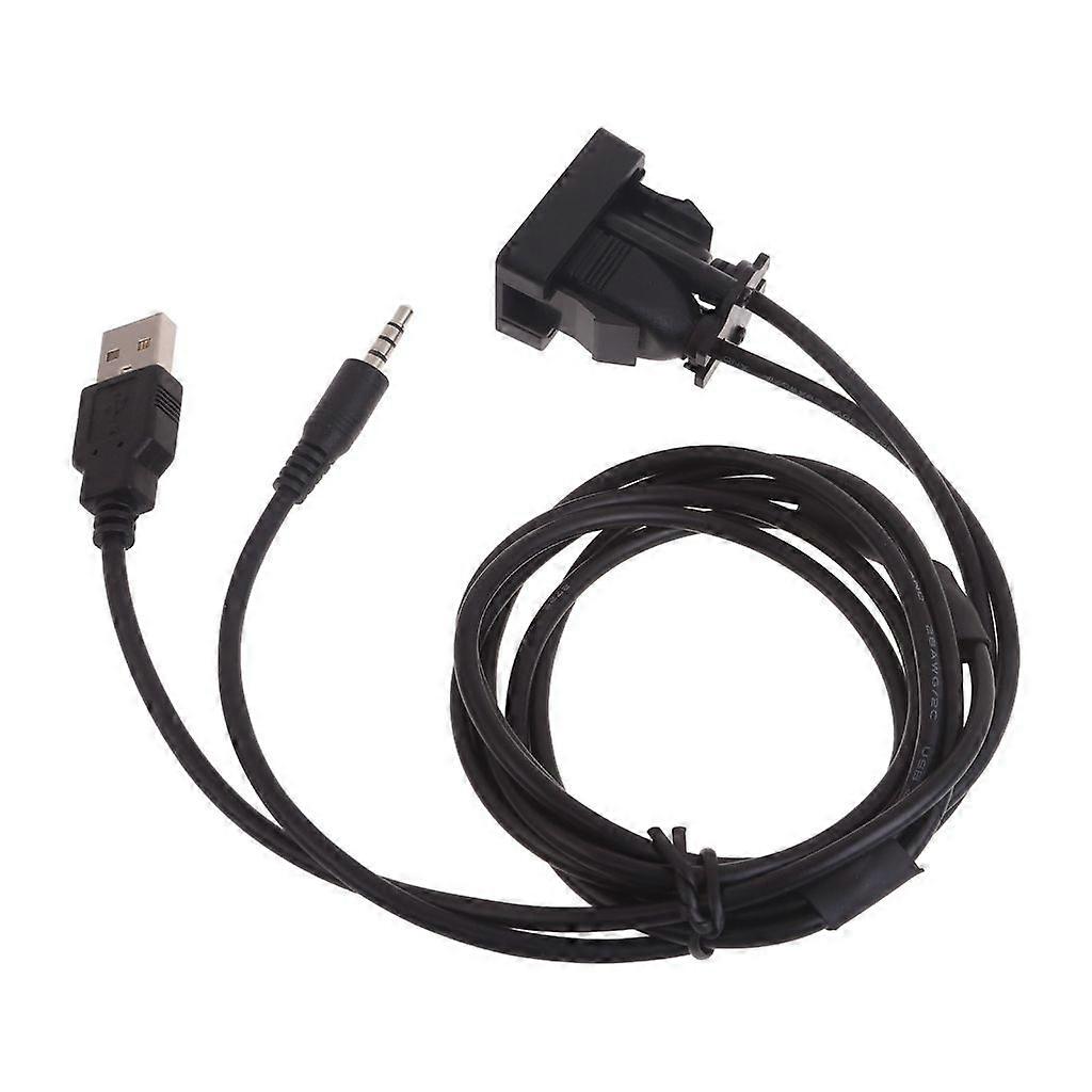 Easy to Use USB Extension Cable Dashboard Panel Mount USB+3.5mm Port Wire