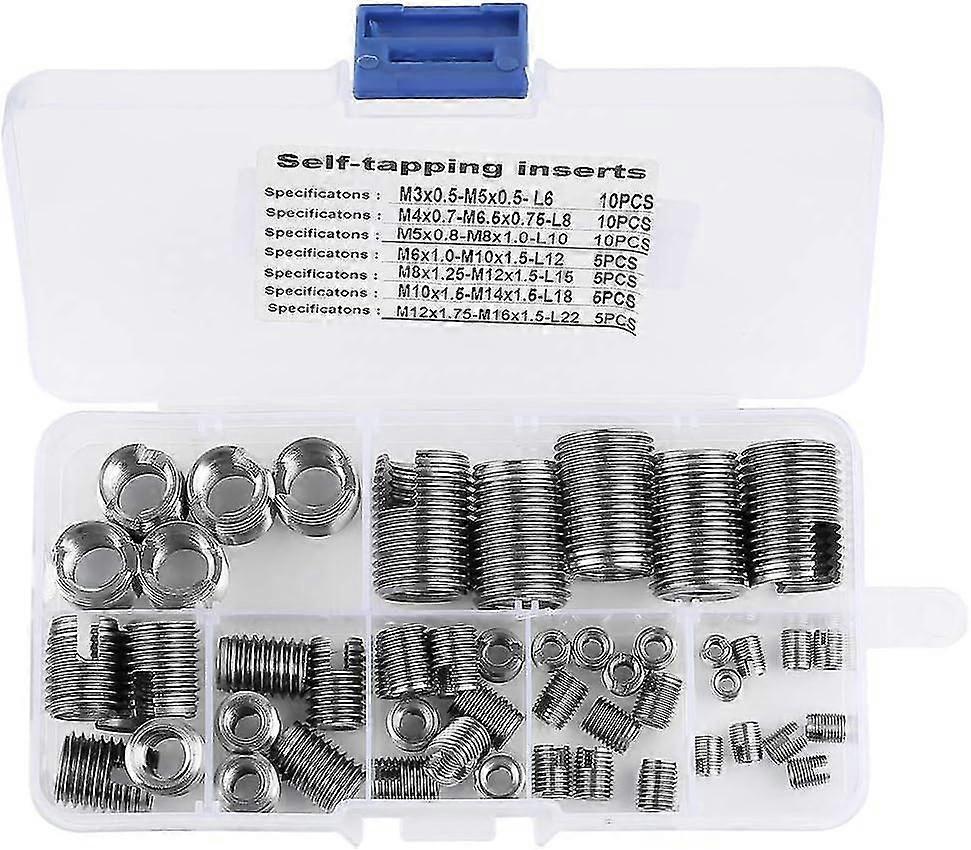 Self Tapping Thread Insert, 50pcs Stainless Steel Inner Thread Insert Set Reinforce Repair Tool