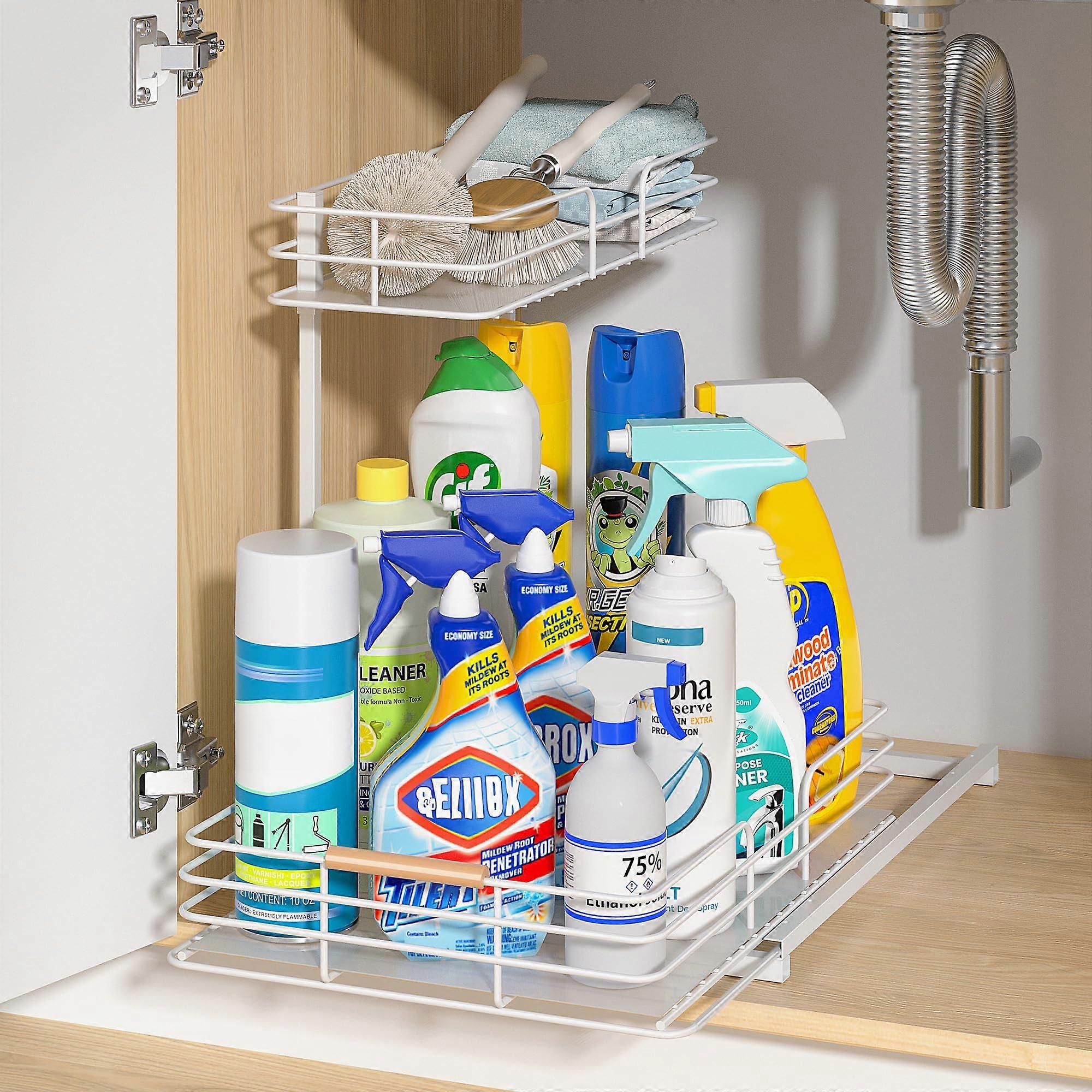 1 Pack Under Sink Shelf Organizer for Bathroom Storage 2-Tier White