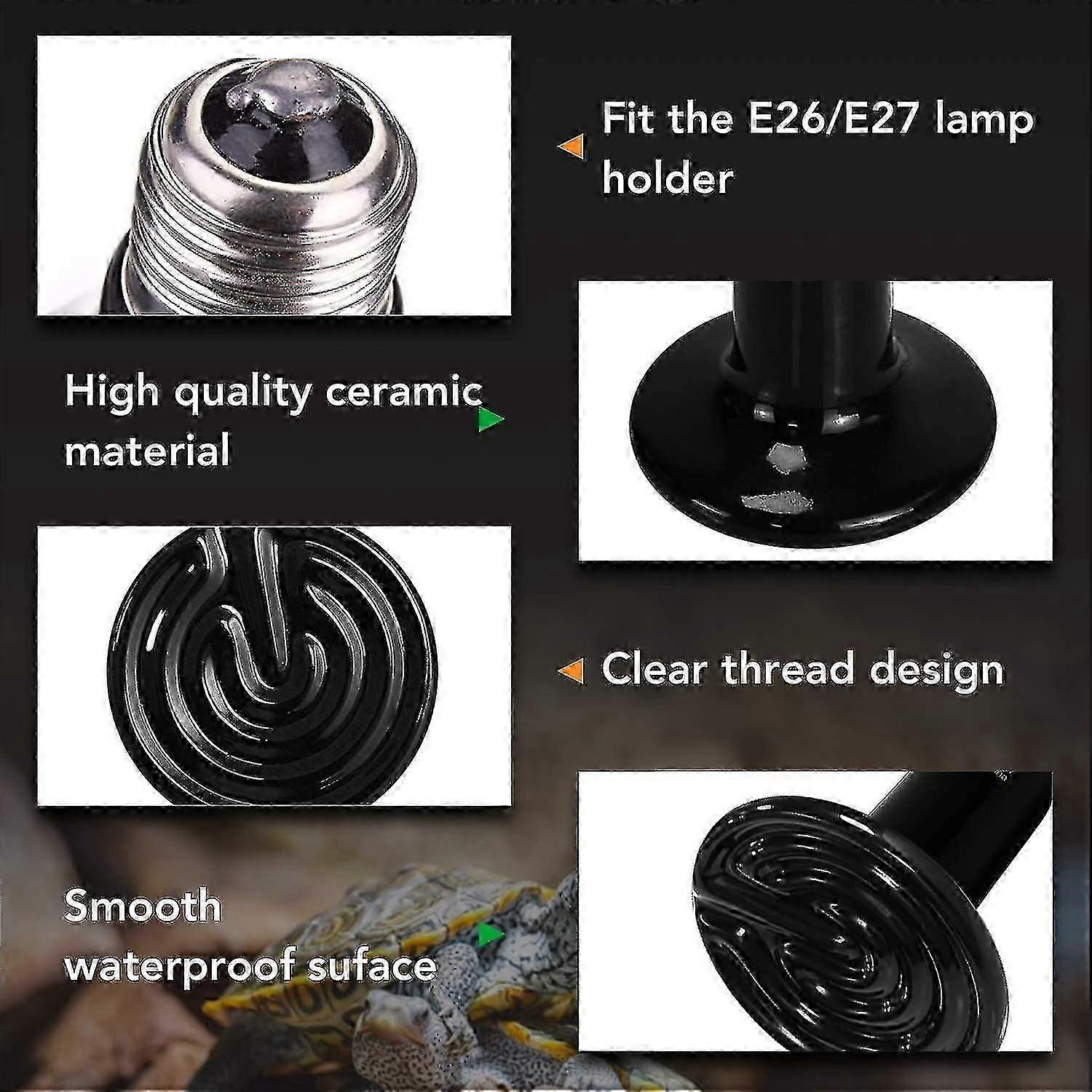 Simple Deluxe 150w Ceramic Heat Emitter Reptile Heat Lamp Bulb No Light Emitting Brooder Coop Heater For Amphibian Pet & Incubating Chicken, 1 Pack 2