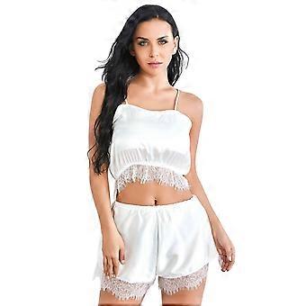 Naiset 2kpl silkkinen ripsien pitsi trimma alusvaatteet pyjama setti cami toppi shortseilla XL