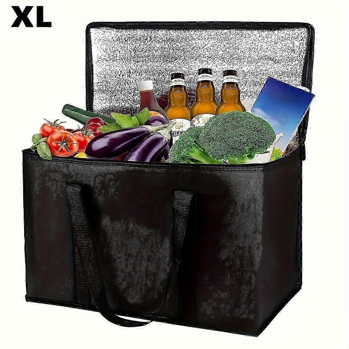 Insulated Grocery Bag XL Large - Reusable Soft Cooler Tote with Sturdy Zipper, Keep Food Hot & Cold for Hours