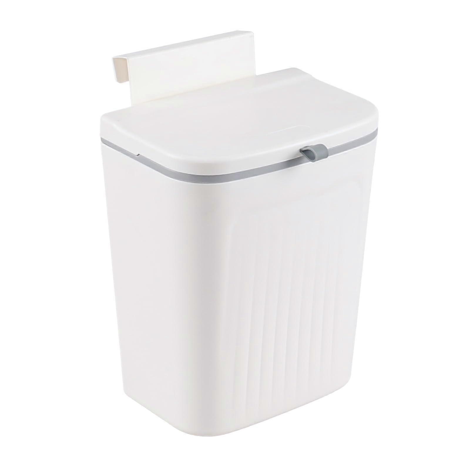 12 Liter Wall-Mounted White Plastic Garbage Can for Kitchen and Home Use, Space-Saving Trash Bin Solution