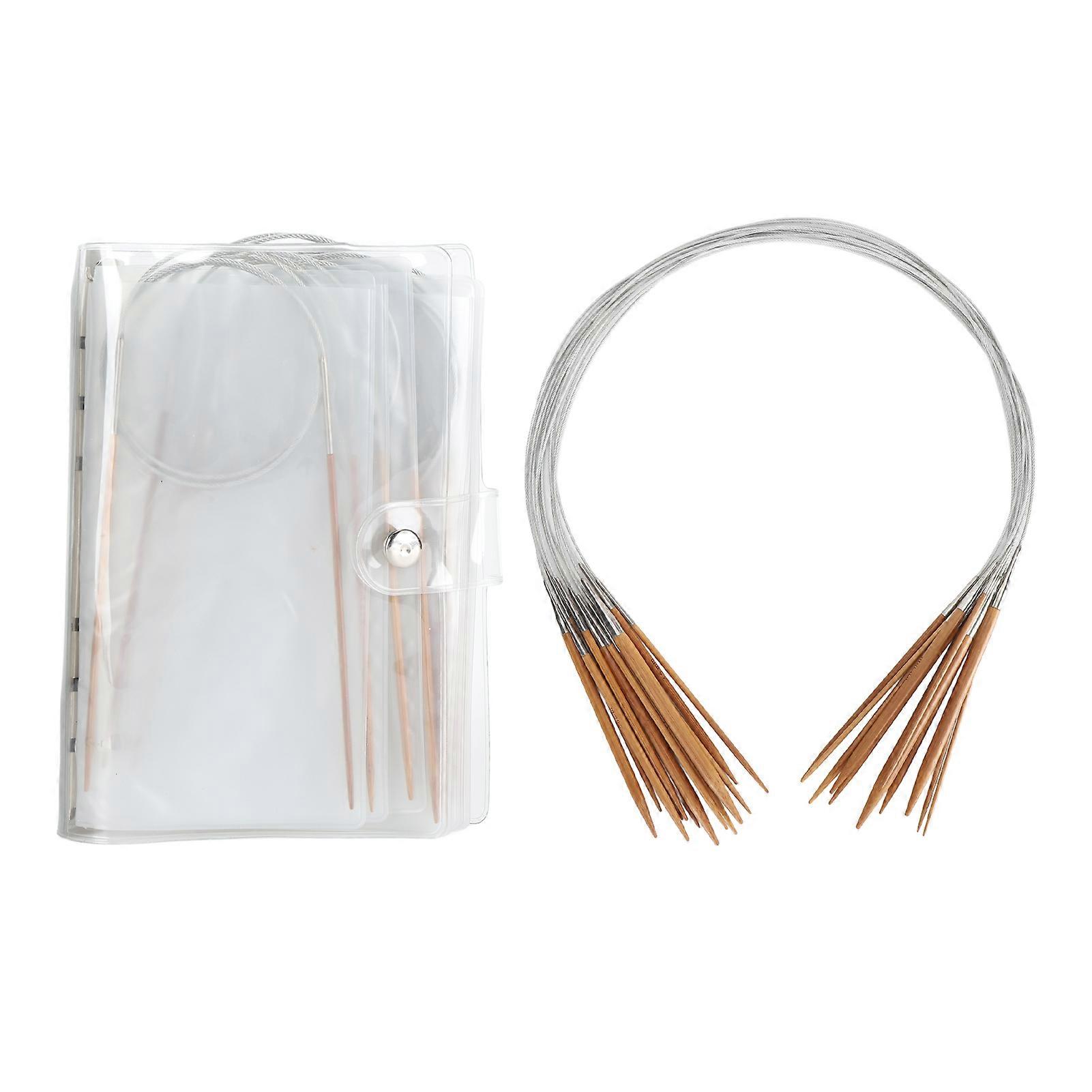 13PCS Circular Needles Steel Wire Bamboo Needle Set Double Pointed Loop Knitting Needles 80CM Length 2.5‑8.0mm