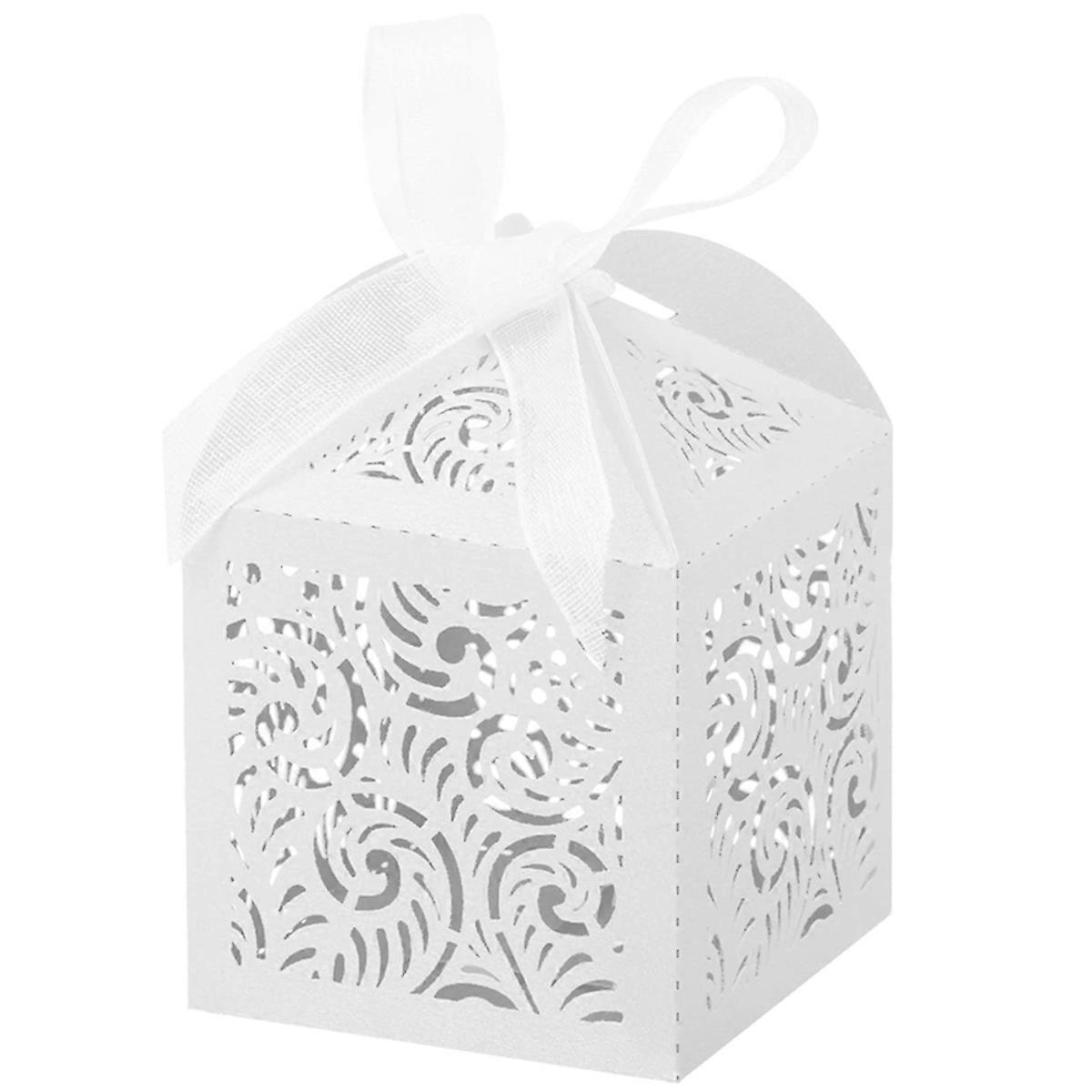 100Pcs Laser Cut Favor Boxes, 2X2Inch Small Gift Boxes, White