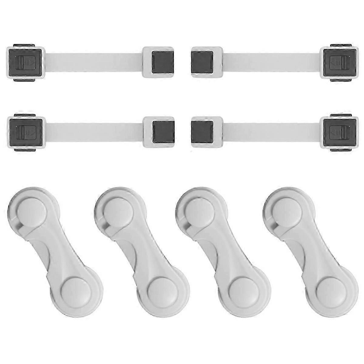 Child Proofing Cabinet Locks 4 Pack & Child Cabinet Strap Locks 4 Pack,Gray+White