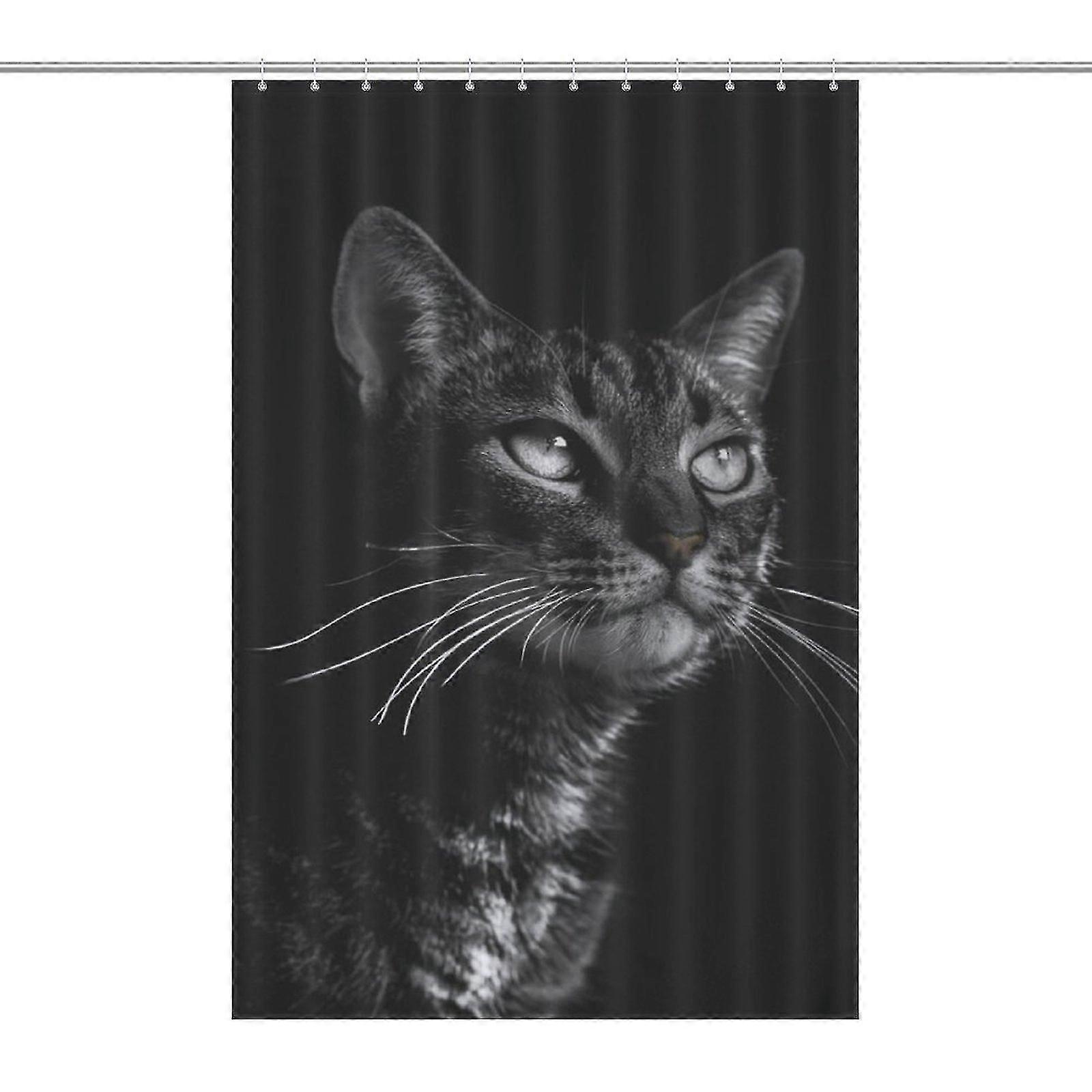 かわいい黒猫プリントシャワーカーテン