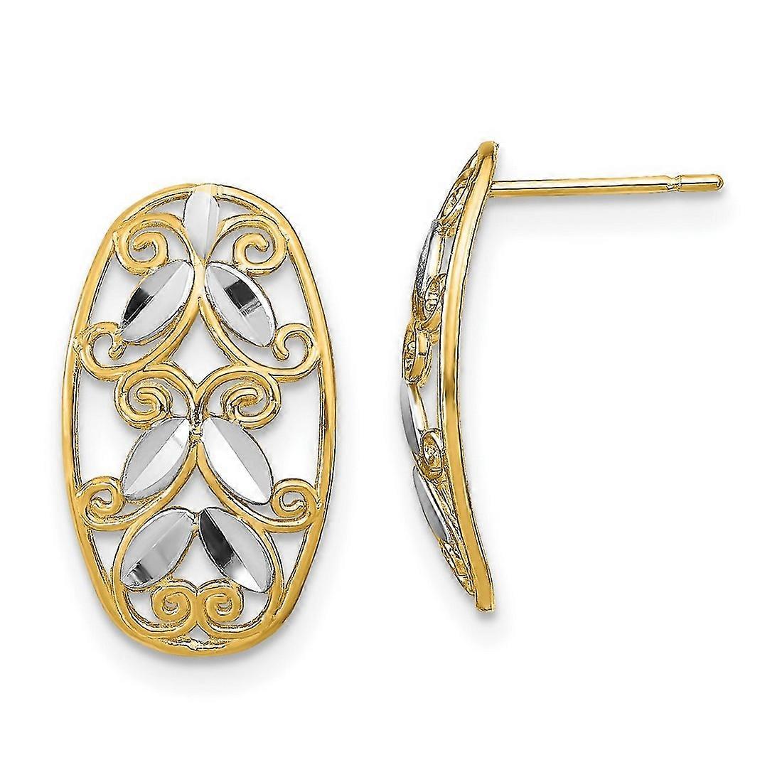 14k With Rhodium Oval Sparkle Cut Filigree Post Long Drop Dangle Earrings 18x10mm Wide-Dangle Earring for Women
