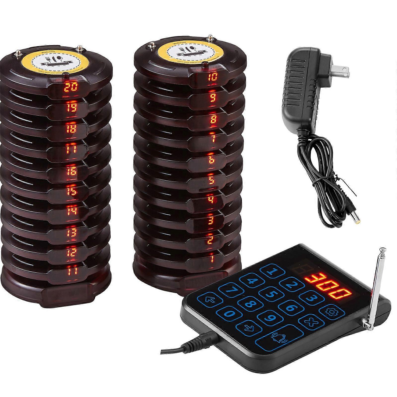 Sistem Restaurant Pager, Wireless 500m Long Range Lineup Waiting Queue Signal, Guest Customer Calling Beepers 20 Buzzers
