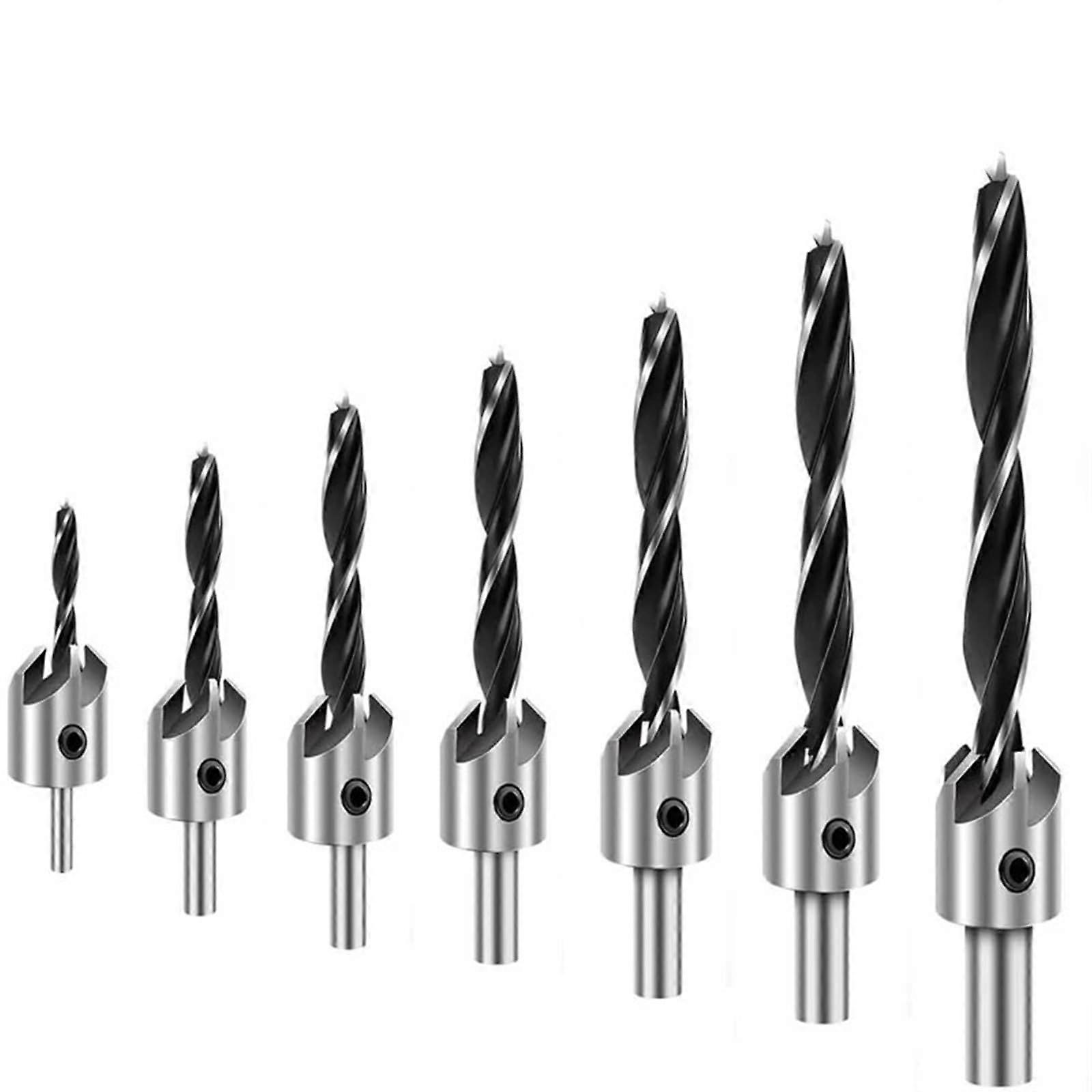 7Pcs Countersink Drill Bit Set Screw Woodworking Drill Press Set Reamer Screw Tool with 1 Free Hex Key Wrench