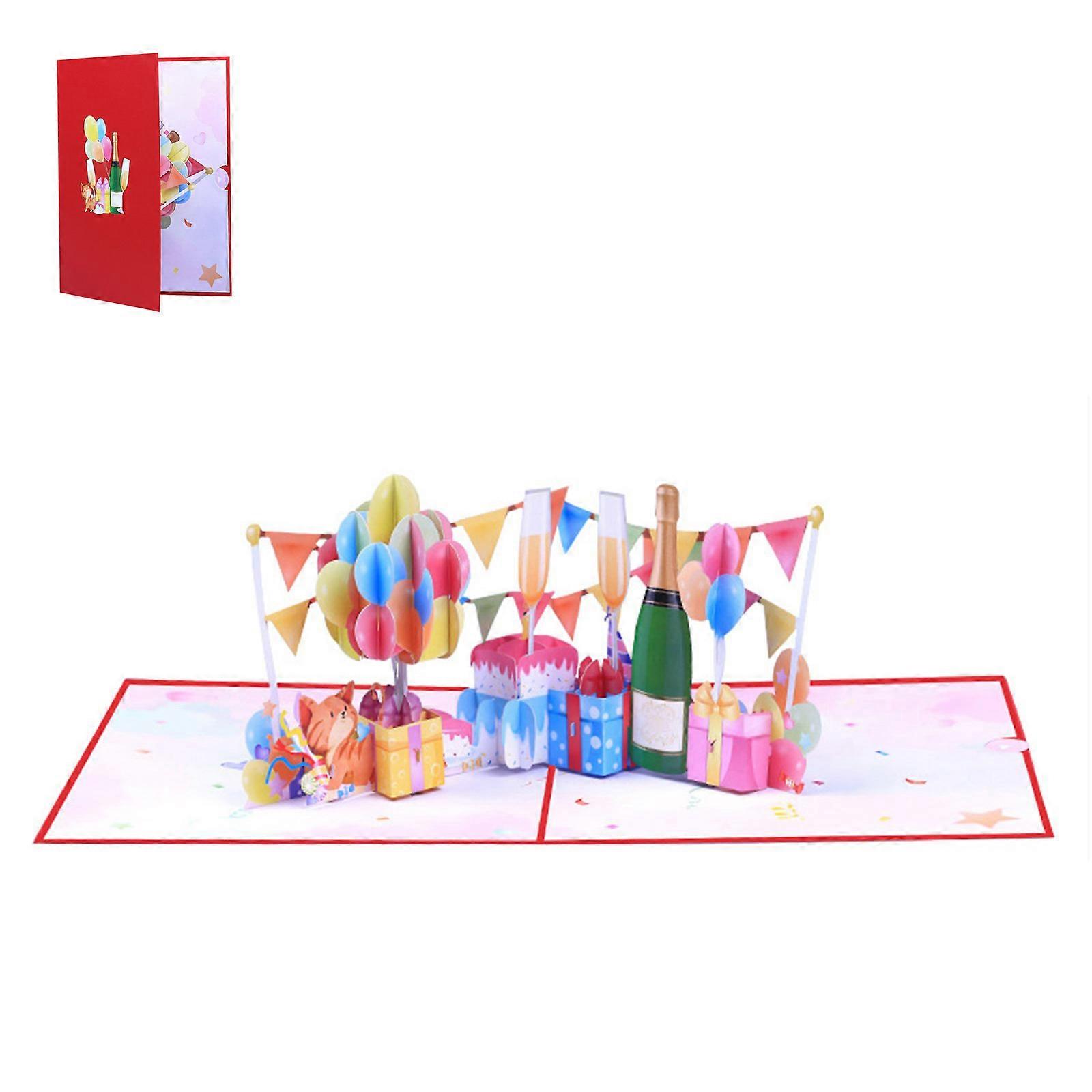 3D Popup Invitation Card for Birthday Event Handmade Balloon Wine Glass Greeting Card with Envelope Party Supplies