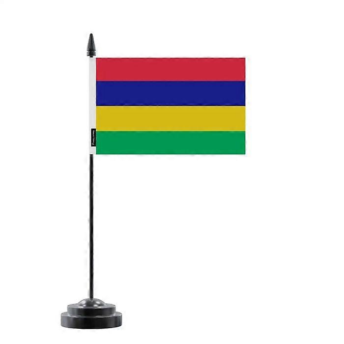 Table Flag - Multicolored - Maurice - 14 x 21 cm - Plastic Pole - Double-Sided Printing