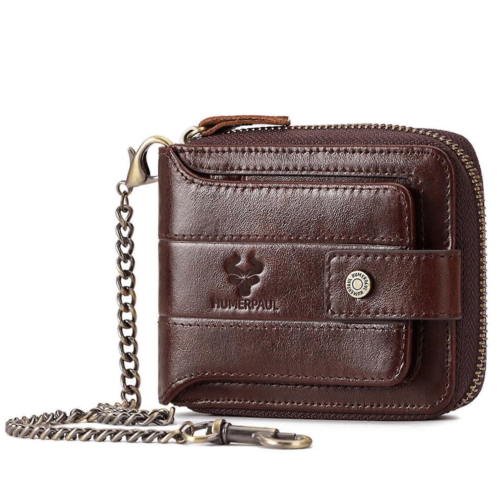 High Quality Men's Wallet with Zipper Coin Pouch Sophisticated and Practical Change Pockets Coffee