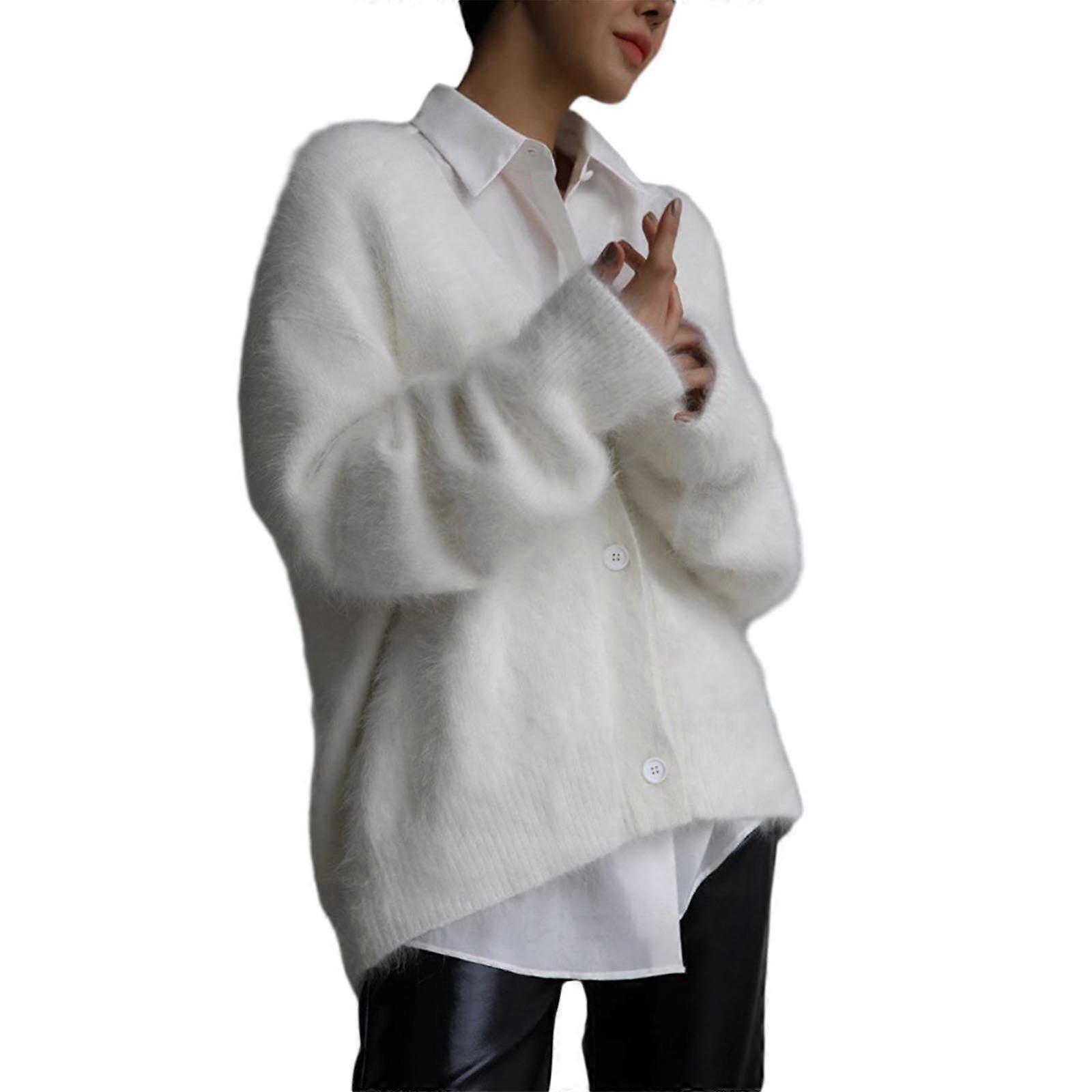 Frauen Strickjacke Langarm Button-Down-Pullover Strickwaren Perfekt für jeden Anlass Weiß S