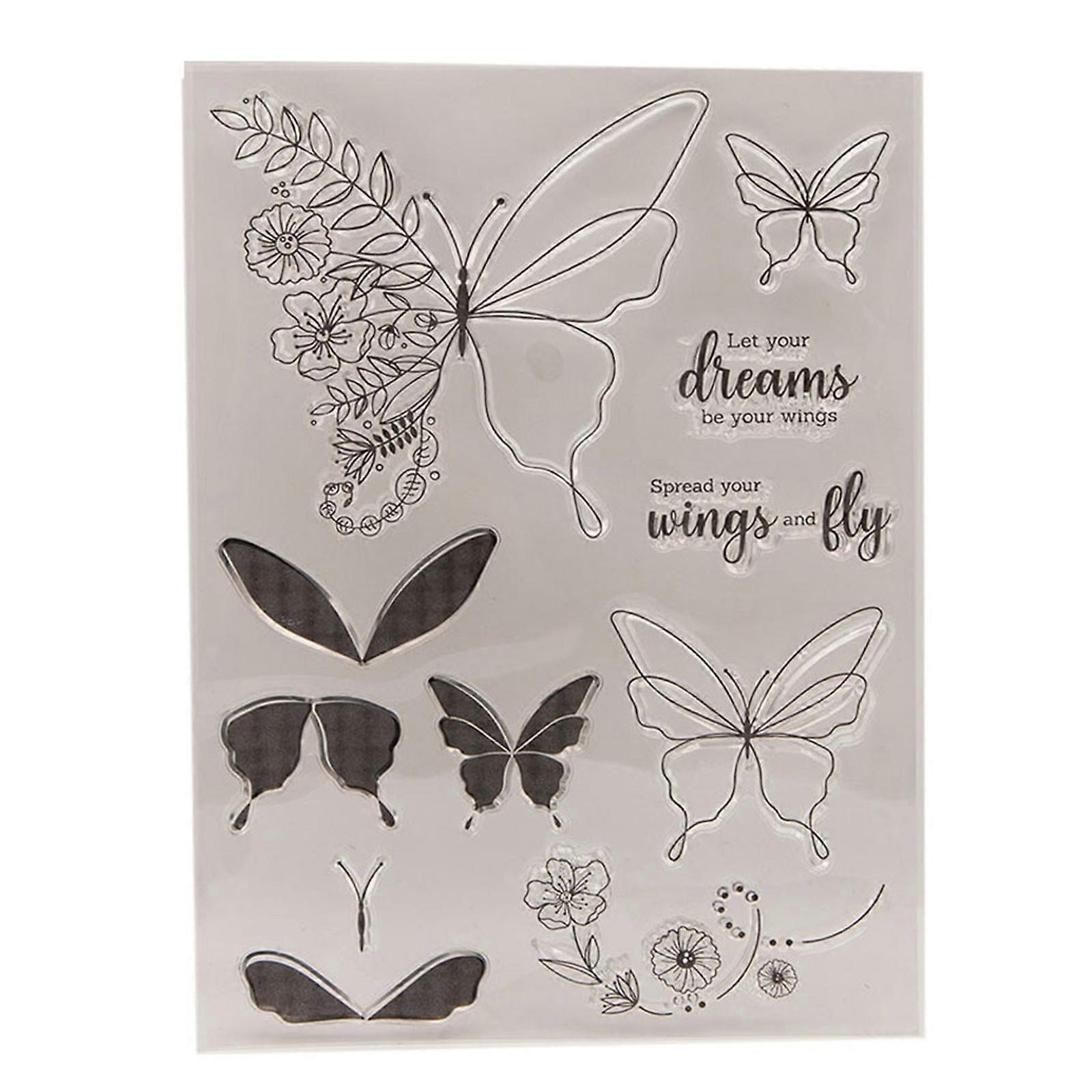 Butterfly and Flower Silicone Stamp for Card Making, Clear Scrapbooking Stampers for Craft,Decorative Background Stamp