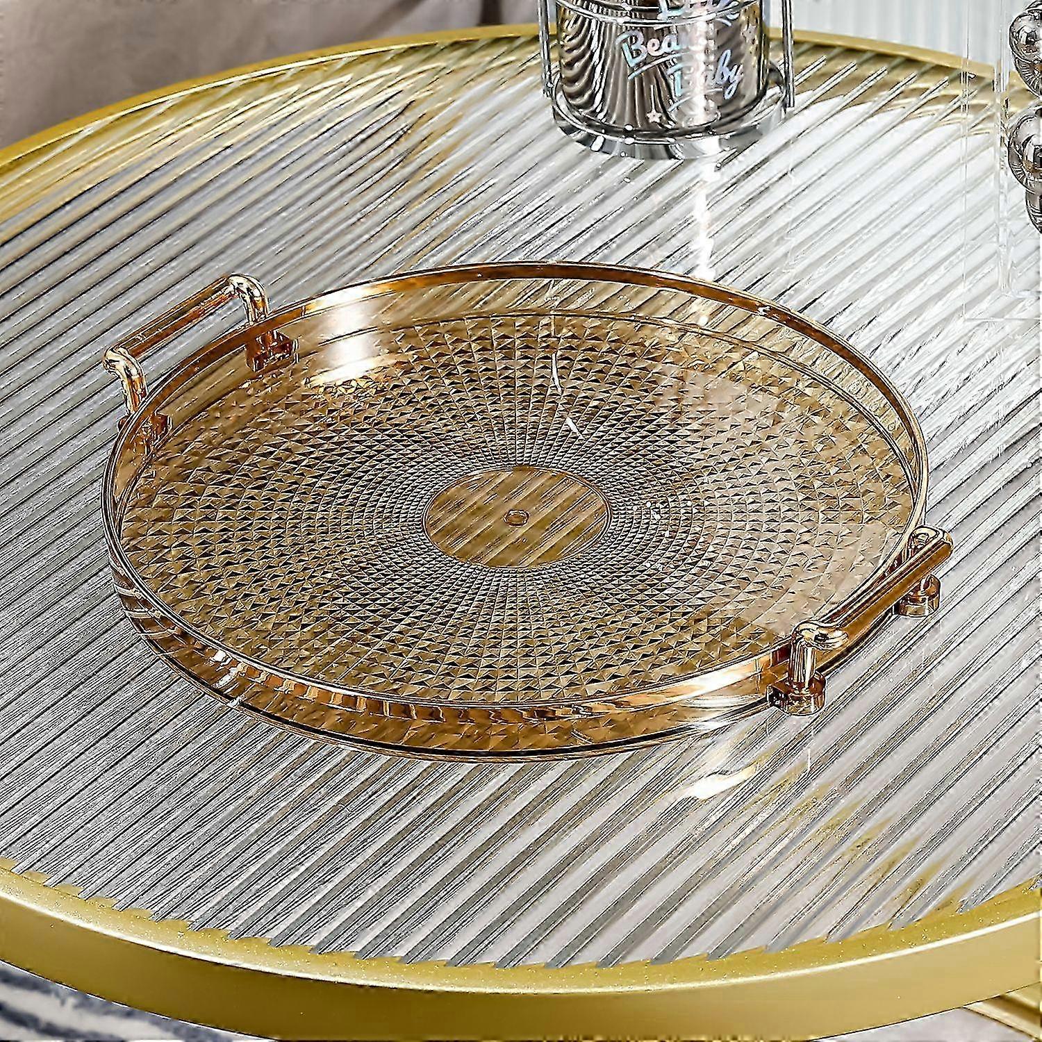 コーヒーテーブル&アクセサリー用の高級ゴールドラウンド装飾トレイ - 29.5x26.5cm