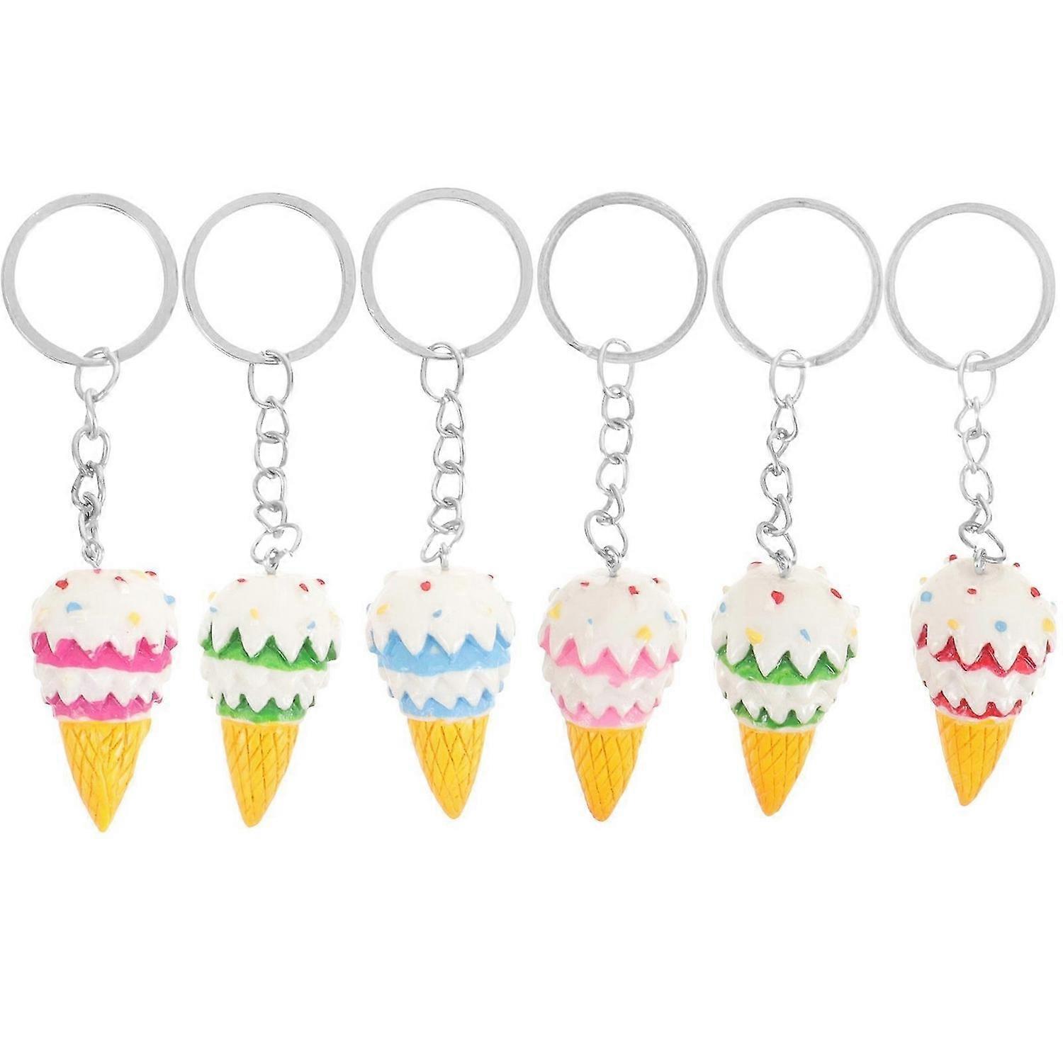 6PCS Adorable Ice Cream Keychains Simulated Ice Cream Keyring Decor Creative Ice Cream Key Ring Orna