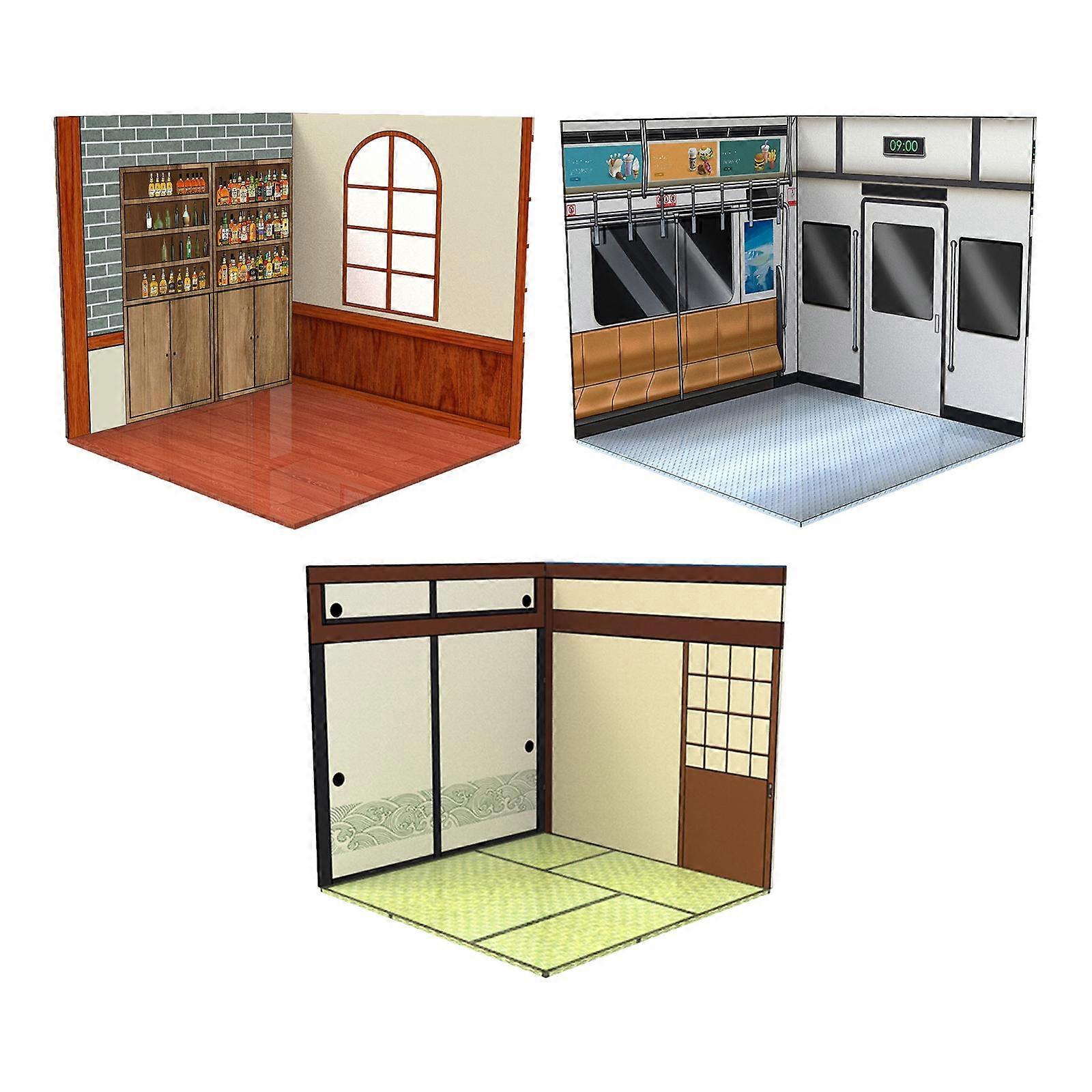 3x 1/12 Scale Action Figures Backdrop Diecast Car Scenes Organizer Landscape