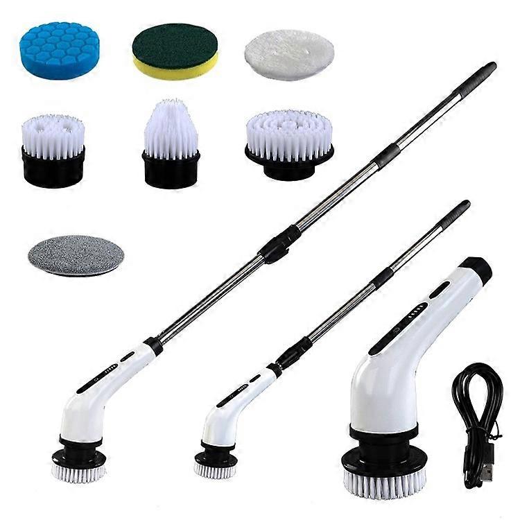 Long Handle Electric Spin Brush Cordless Shower Scrubber with 7 Replacement Heads