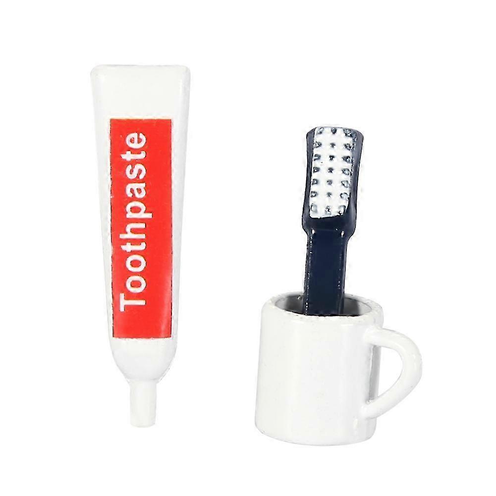 3pcsミニチュアドールハウスクリーニングセット1:12スケール歯ブラシ歯磨き粉カップ