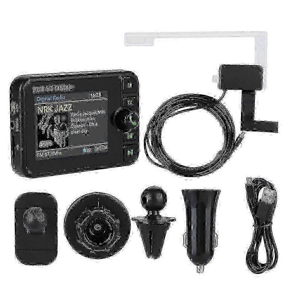 DAB+ bilradioadapter med Bluetooth, FM-sender, MP3-understøttelse og antenne til digital udsendelse