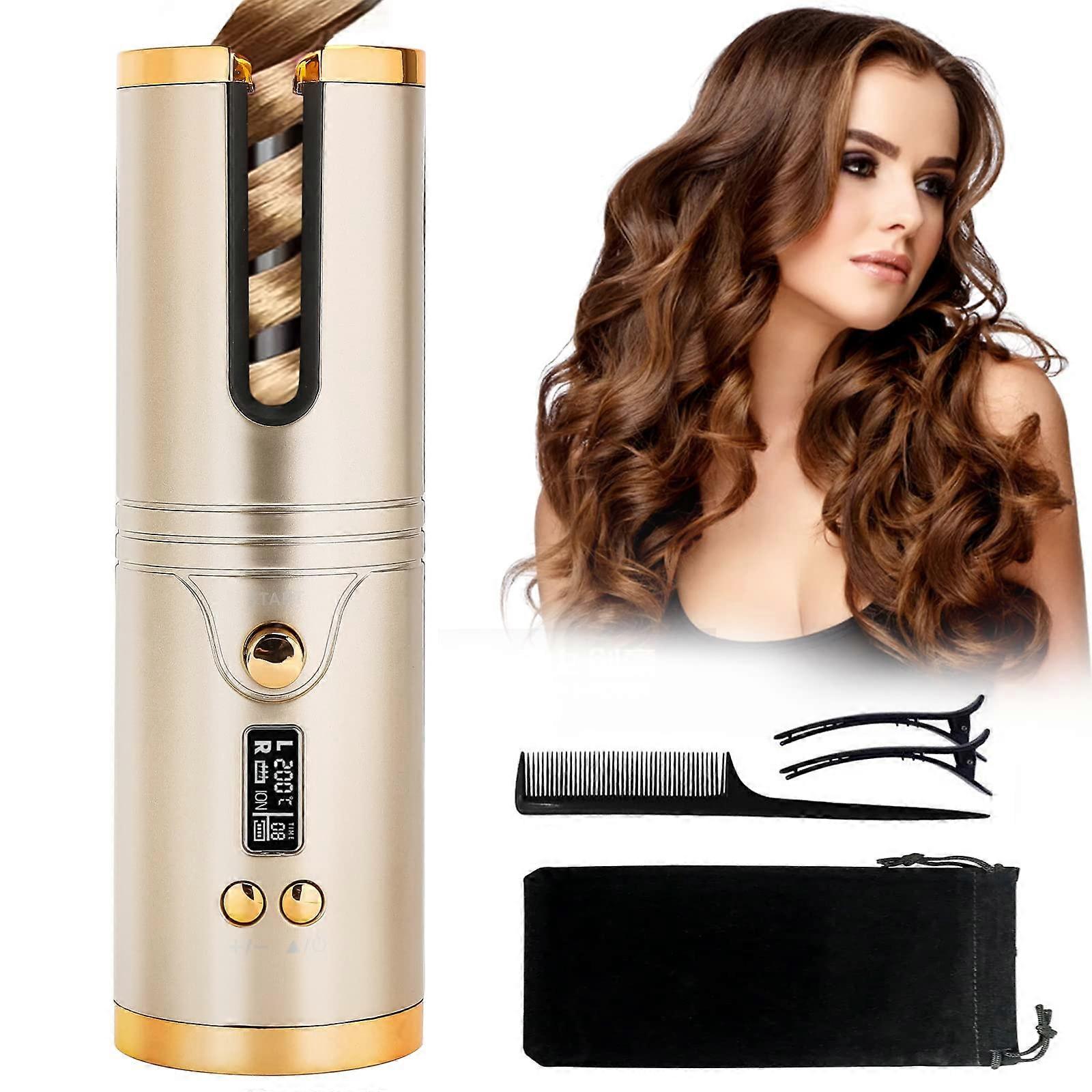 Automatic Curling Iron  Rotating Ceramic Professional  Cordless Hair Curler with LCD Display Adjustable Temperature & Timer