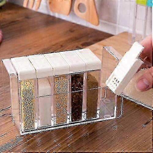 Six-in-one Salt Msg Seasoning Container for Storage - White