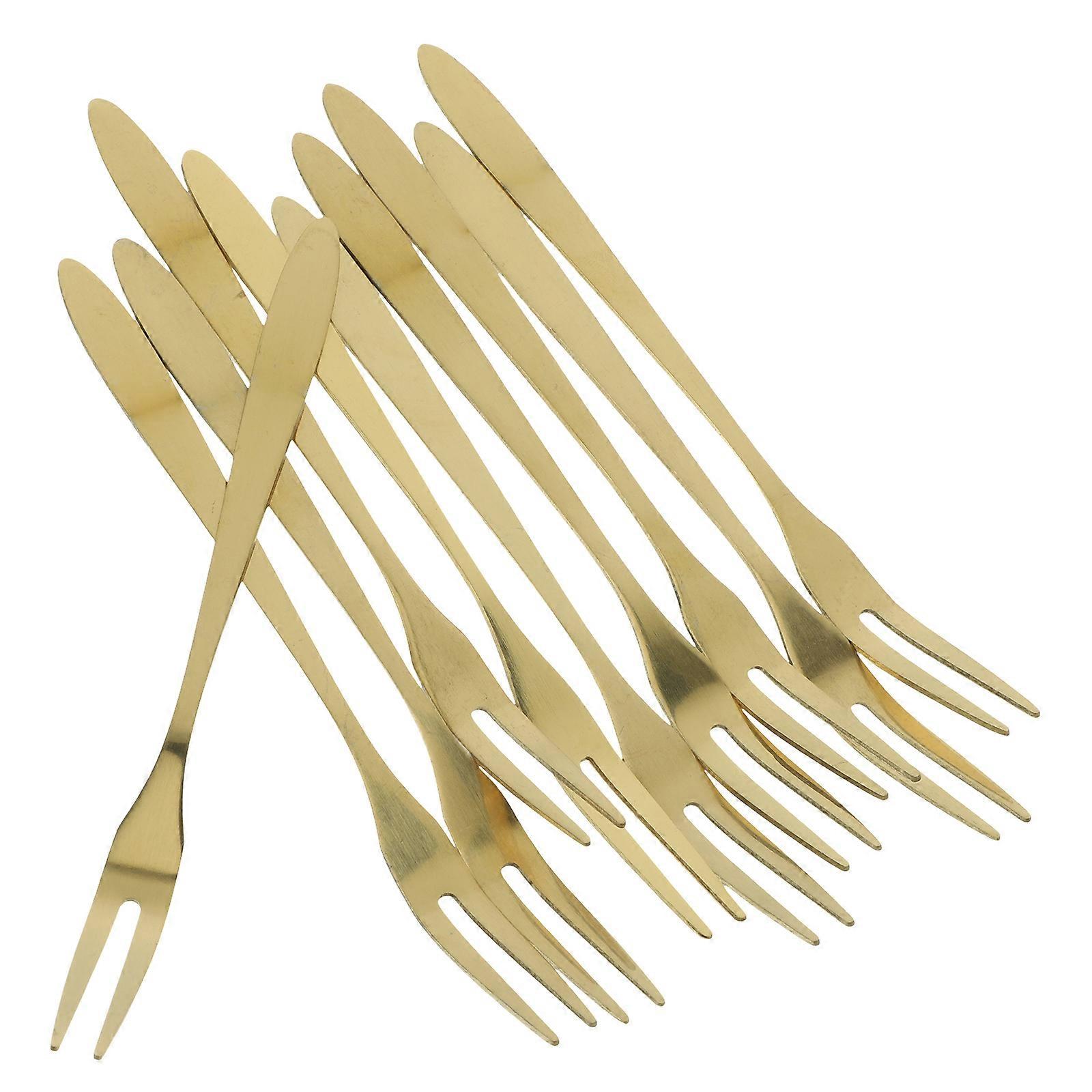 Golden Stainless Steel Fruit Forks for Eating Fruit with Two Prongs Design and Solid Construction Stylish Reusable