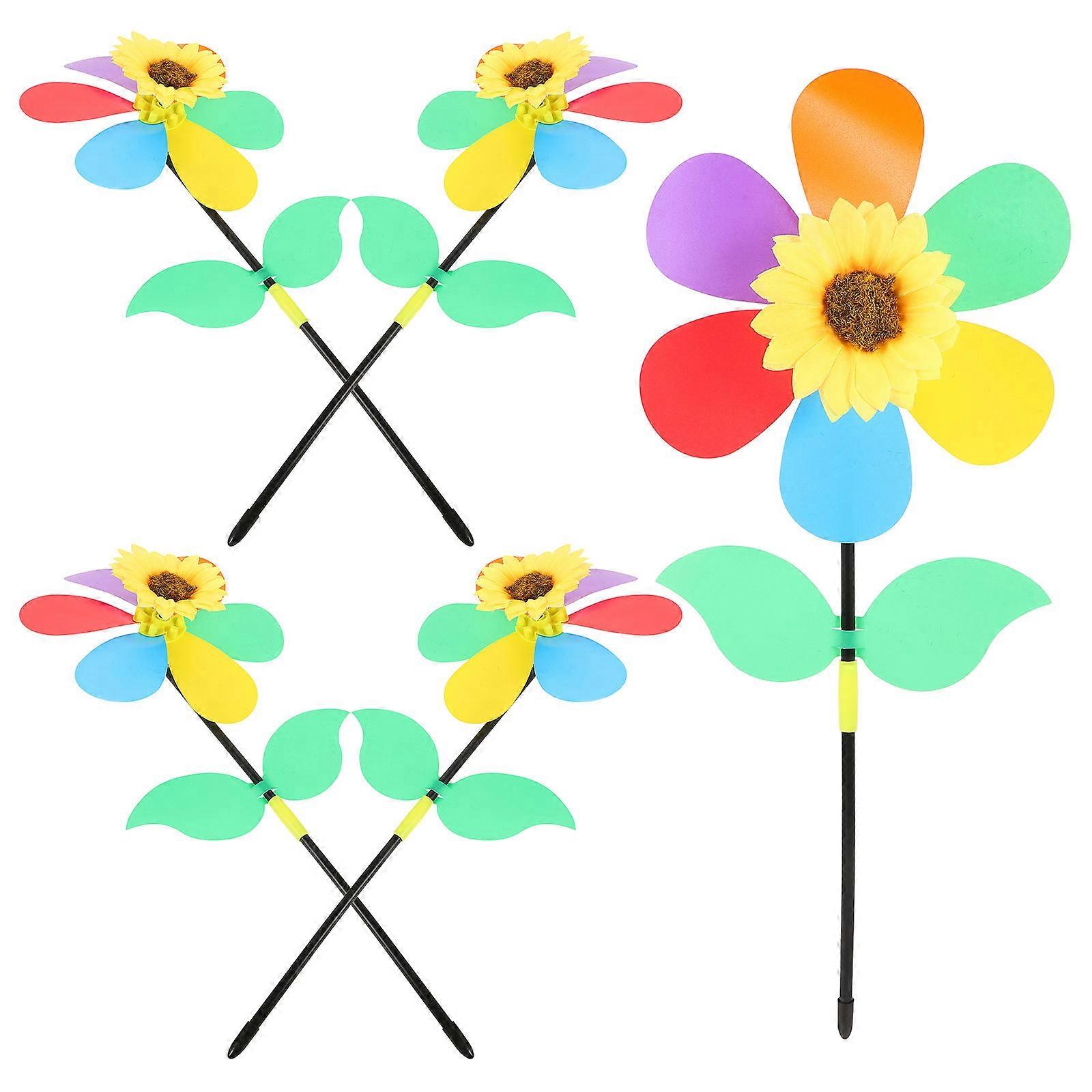 Garden Lawn Color Windmill with Ground Stake in Wind Assorted Color 5Pcs