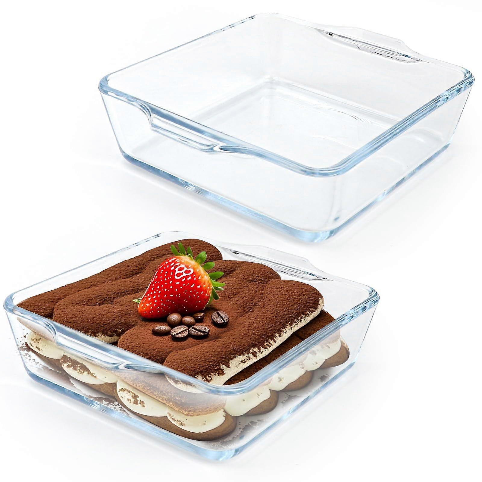 Set of 2 Small Glass Casserole Dishes 15 x 13 x 4 cm, Transparent Mini Oven and Microwave Safe with Handle, 0.5 L