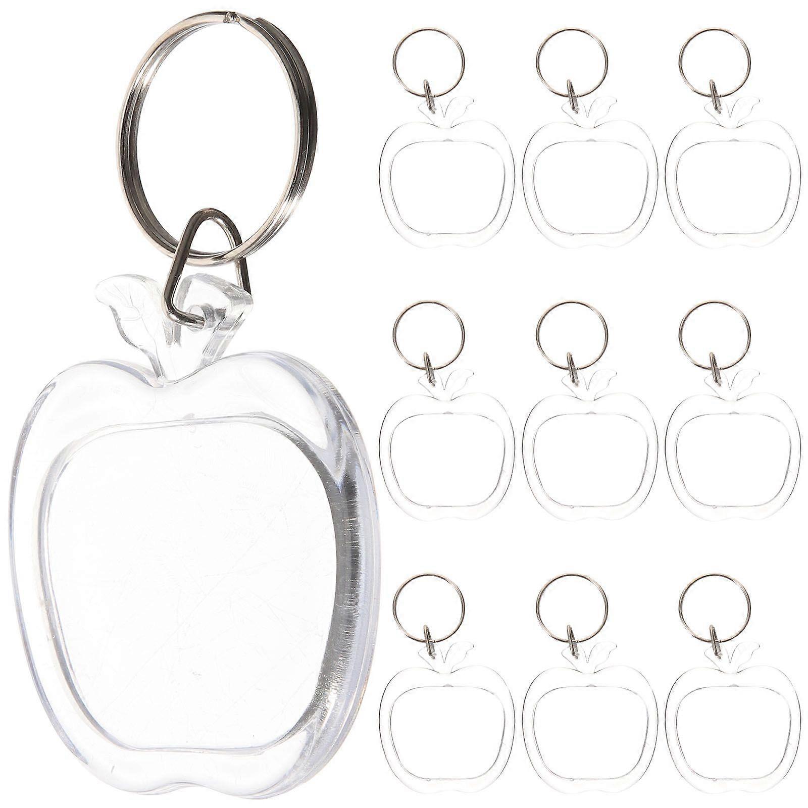 10pcs Clear Key Chains Apple Shaped Key Rings Acrylic Blank Photo Frame Key Chains for Women Men