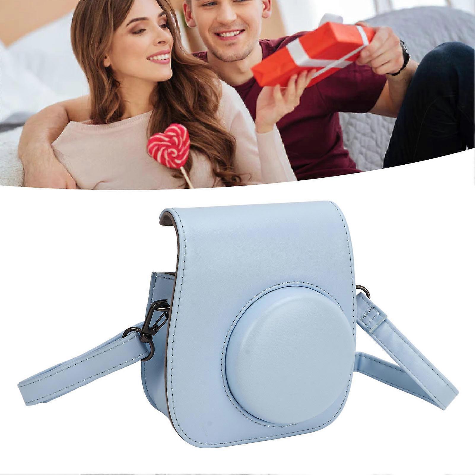 Mini Instant Camera Protective Bag PU Case for Fujifilm Instax Mini 12 with Album Filter Colorful Hanging Frames Stickers Blue