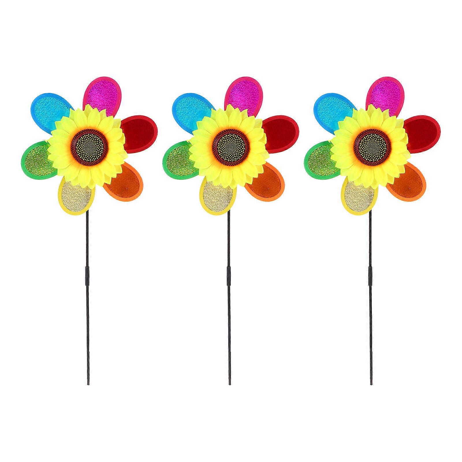 Children Windmill Toys Sunflower Shape Assorted Color Malls 63x27cm Garden Decoration 3Set