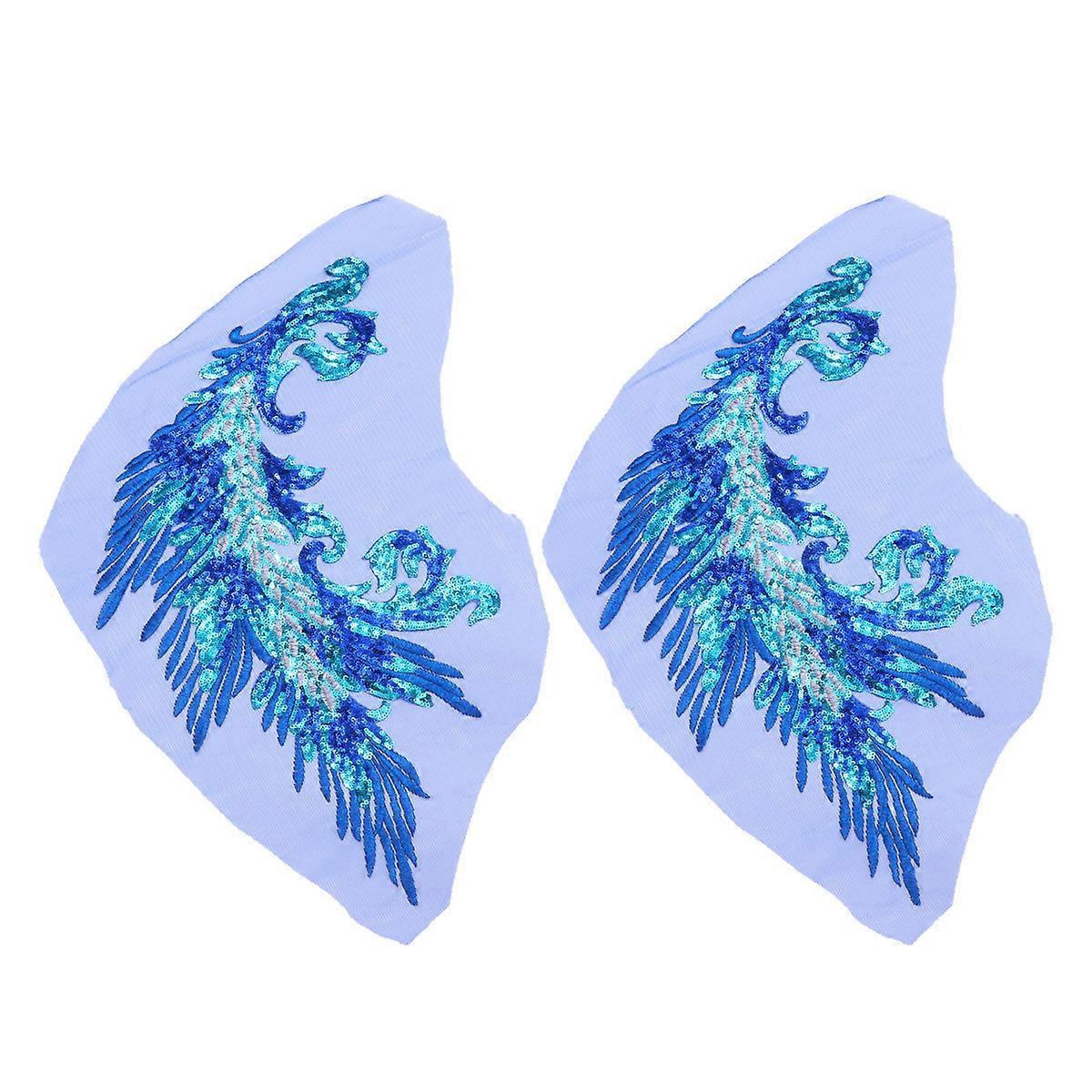 Sewing Fabric Applique For Clothing Wings Shaped Sequin Embroidery Piece Shaped Left Style 2Pack